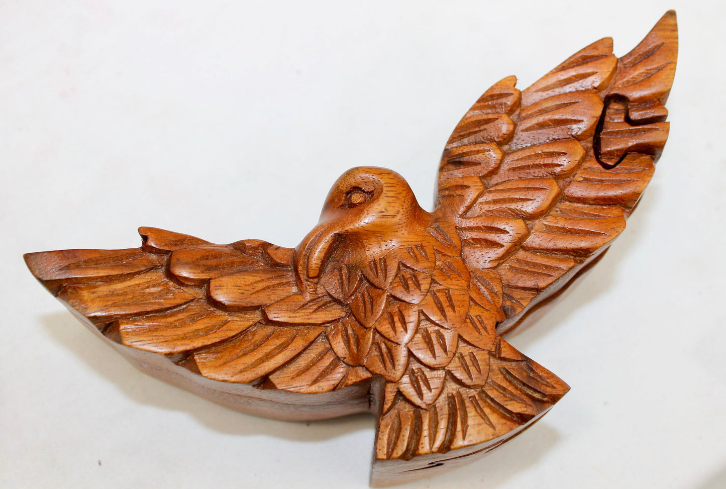 Wooden Soaring Eagle Secret Puzzle Trinket Box Stash Box Jewelry Box Gift Box Hand Carved Wood Carving