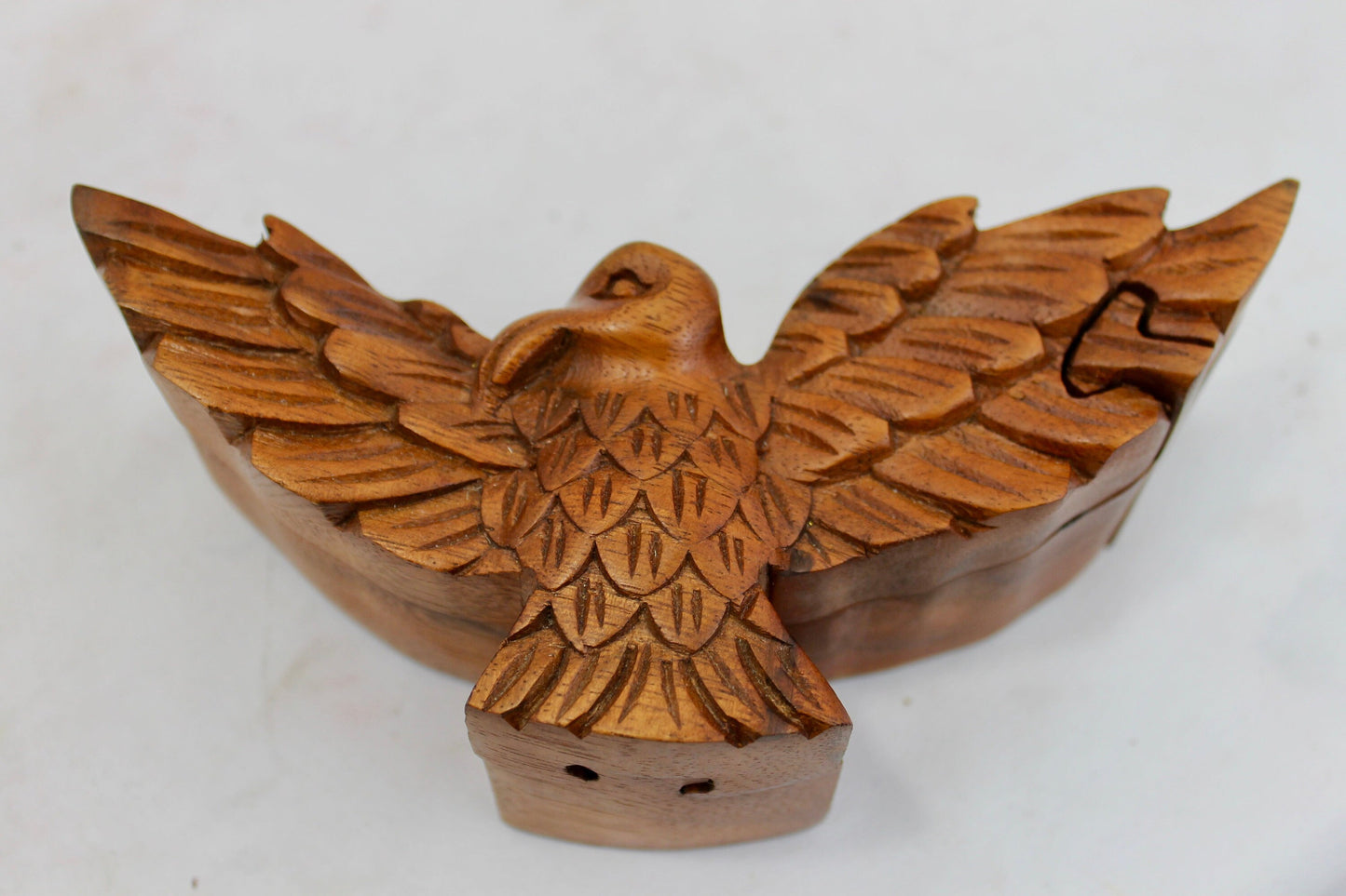 Wooden Soaring Eagle Secret Puzzle Trinket Box Stash Box Jewelry Box Gift Box Hand Carved Wood Carving
