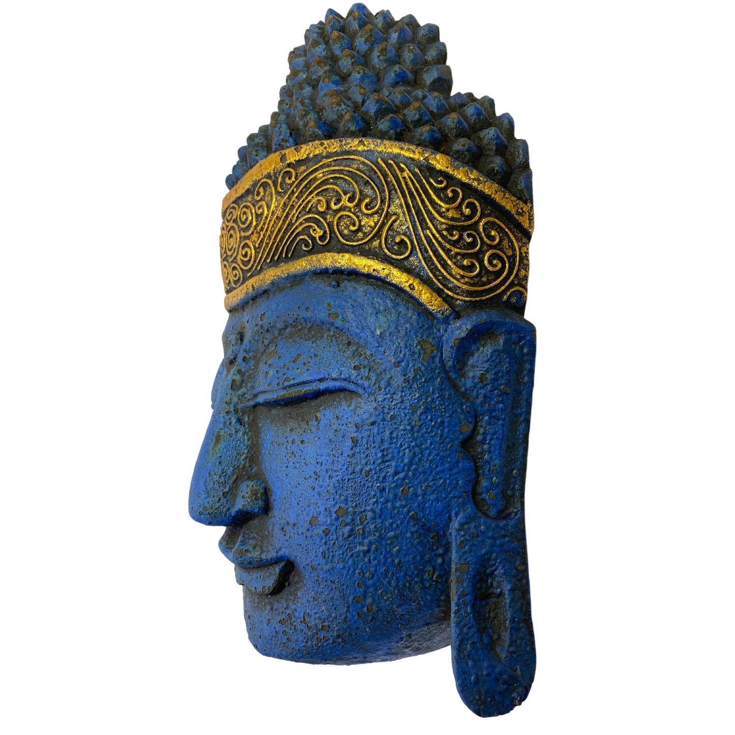 Wooden Blue Buddha Mask Hand Carved Wood Carving Balinese Eclectic Wall decor Folk art Handmade 16"