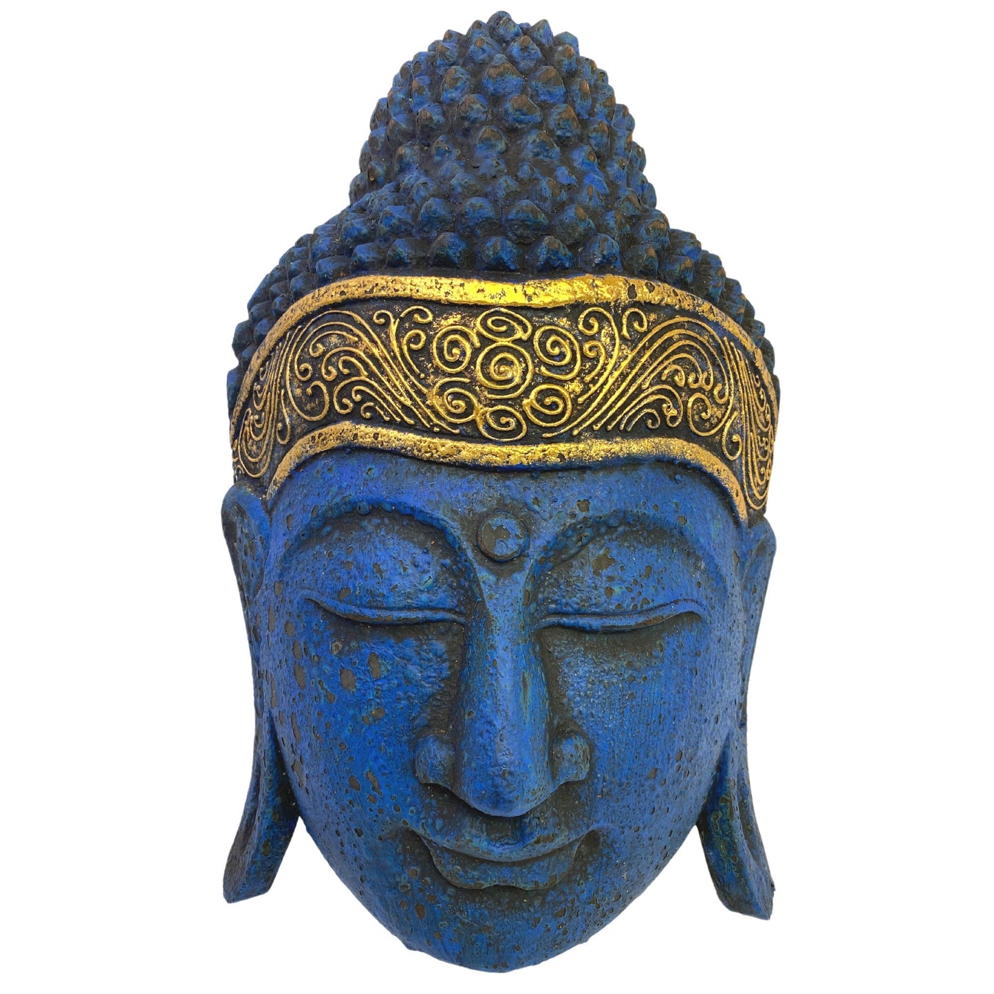 Wooden Blue Buddha Mask Hand Carved Wood Carving Balinese Eclectic Wall decor Folk art Handmade 16"