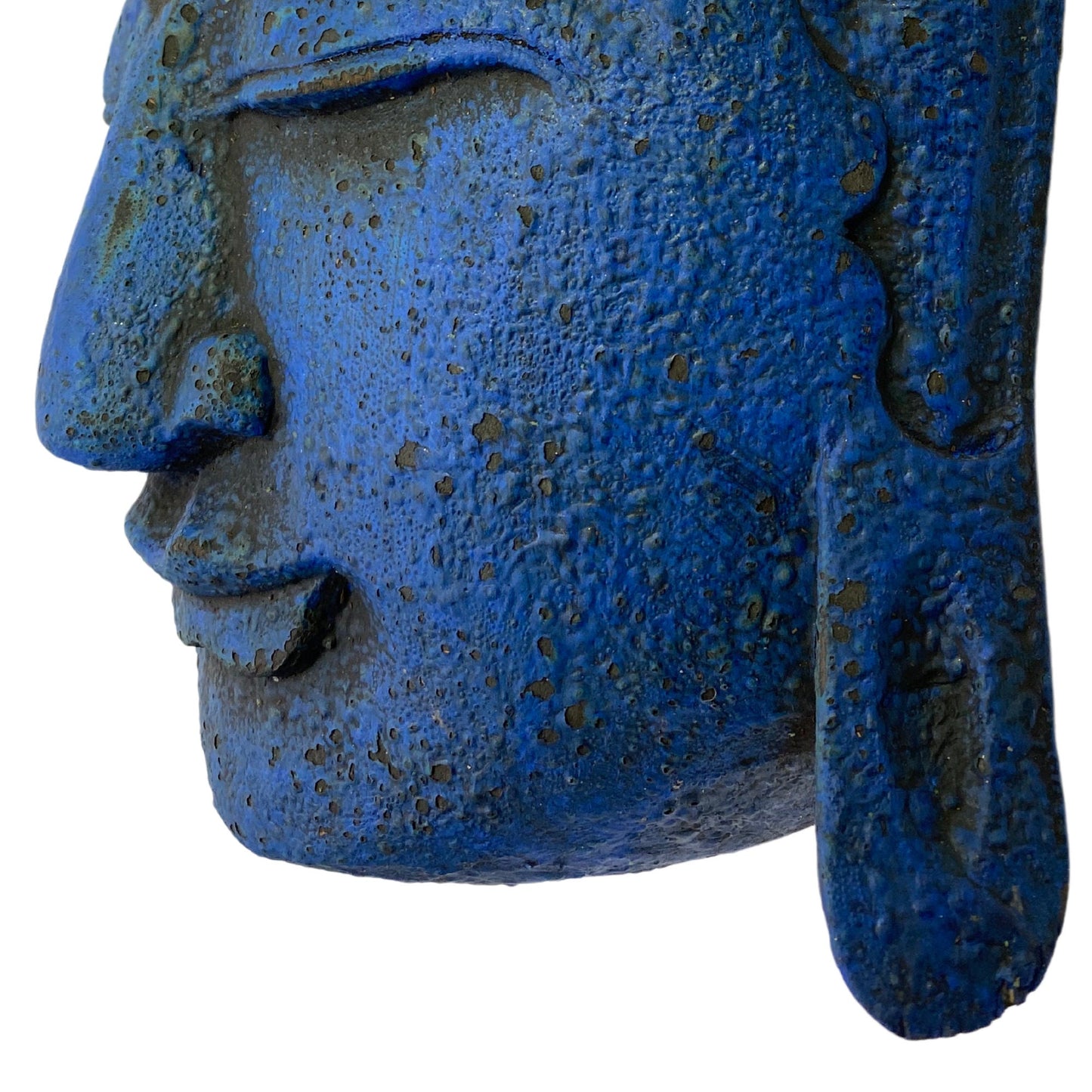 Wooden Blue Buddha Mask Hand Carved Wood Carving Balinese Eclectic Wall decor Folk art Handmade 16"