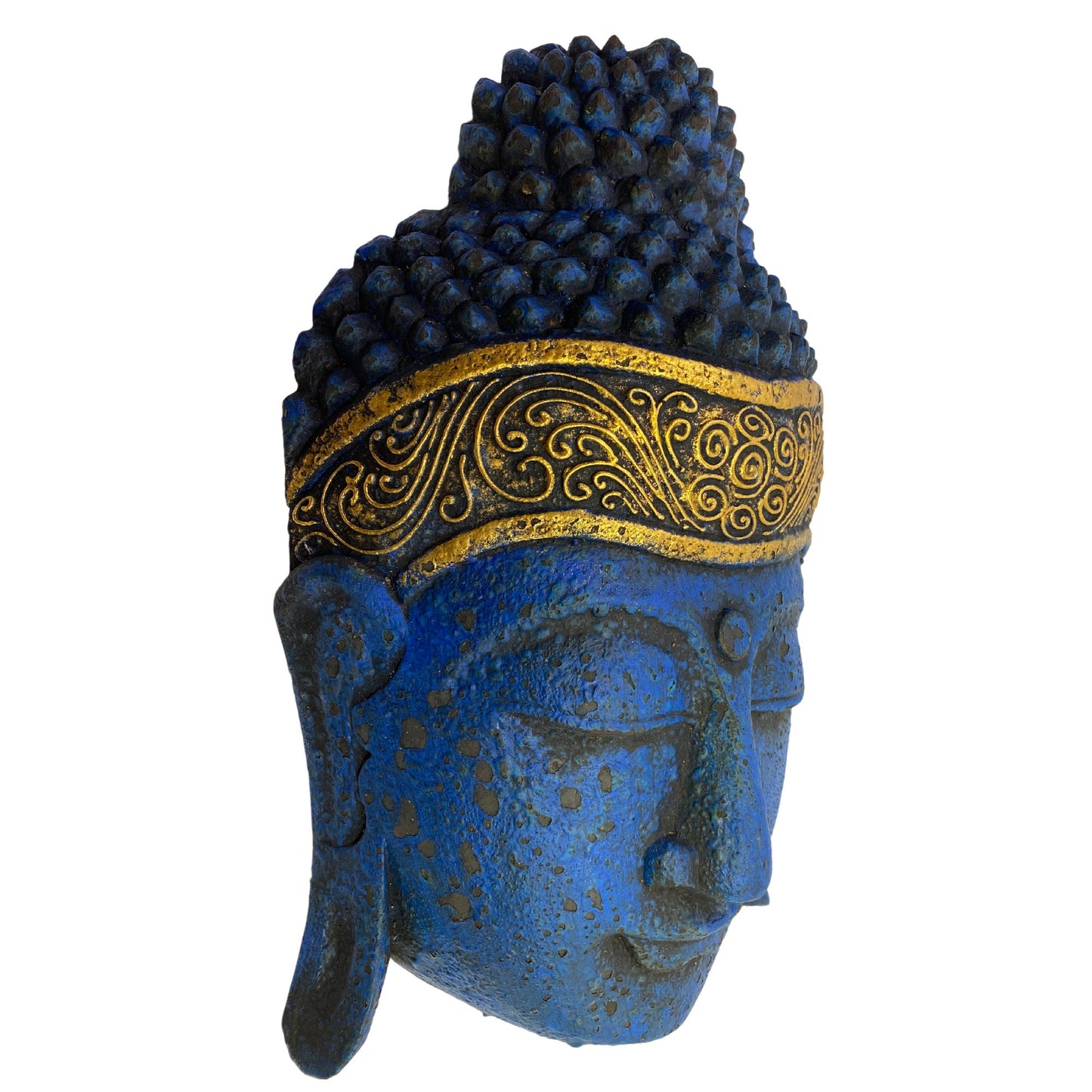 Wooden Blue Buddha Mask Hand Carved Wood Carving Balinese Eclectic Wall decor Folk art Handmade 16"