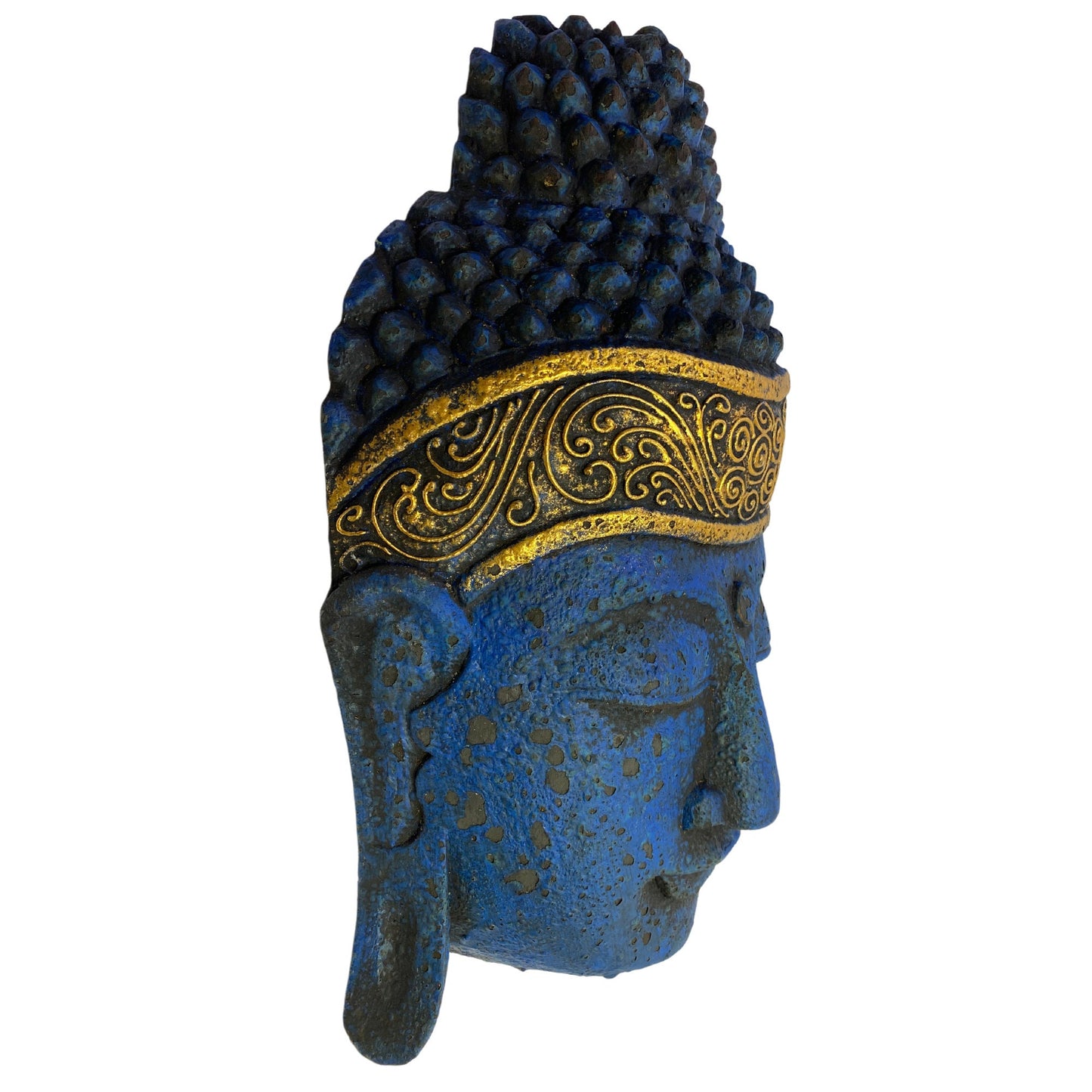 Wooden Blue Buddha Mask Hand Carved Wood Carving Balinese Eclectic Wall decor Folk art Handmade 16"