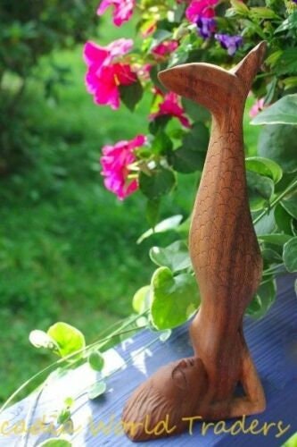 Yoga Pose Mermaid Statue Figurine Sirsasana Bali wood carving Balinese Art