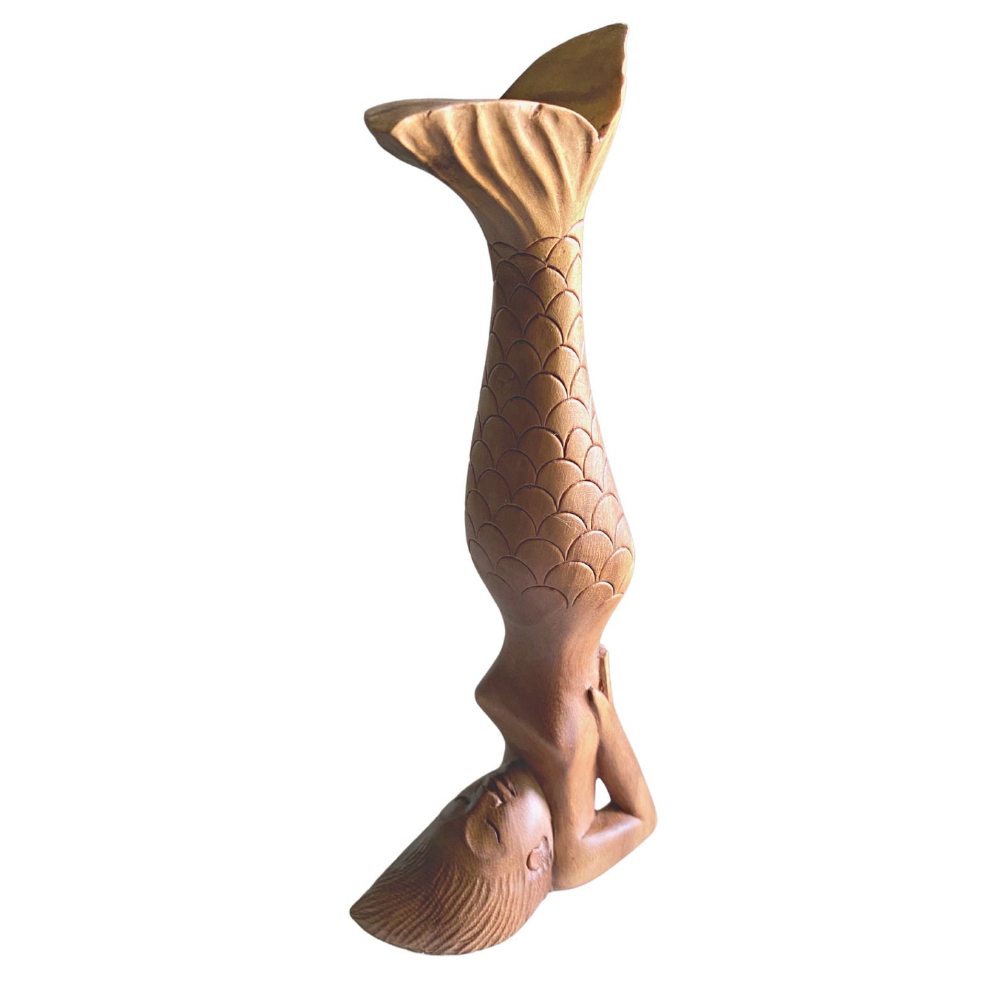 Yoga Pose Mermaid Statue Figurine Sirsasana Bali wood carving Balinese Art