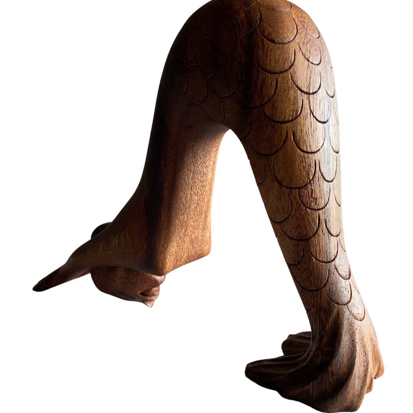 Balinese Mermaid Yoga Pose Sculpture: Hand Carved Wood Downward Dog Pose Statue