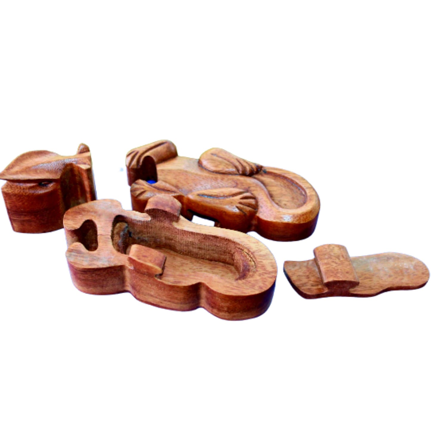 Gecko Lizard Reptile Secret Puzzle Box Trinket Jewelry Gift Box Stash Box Handmade Hand Carved Wood Carving Bali Art
