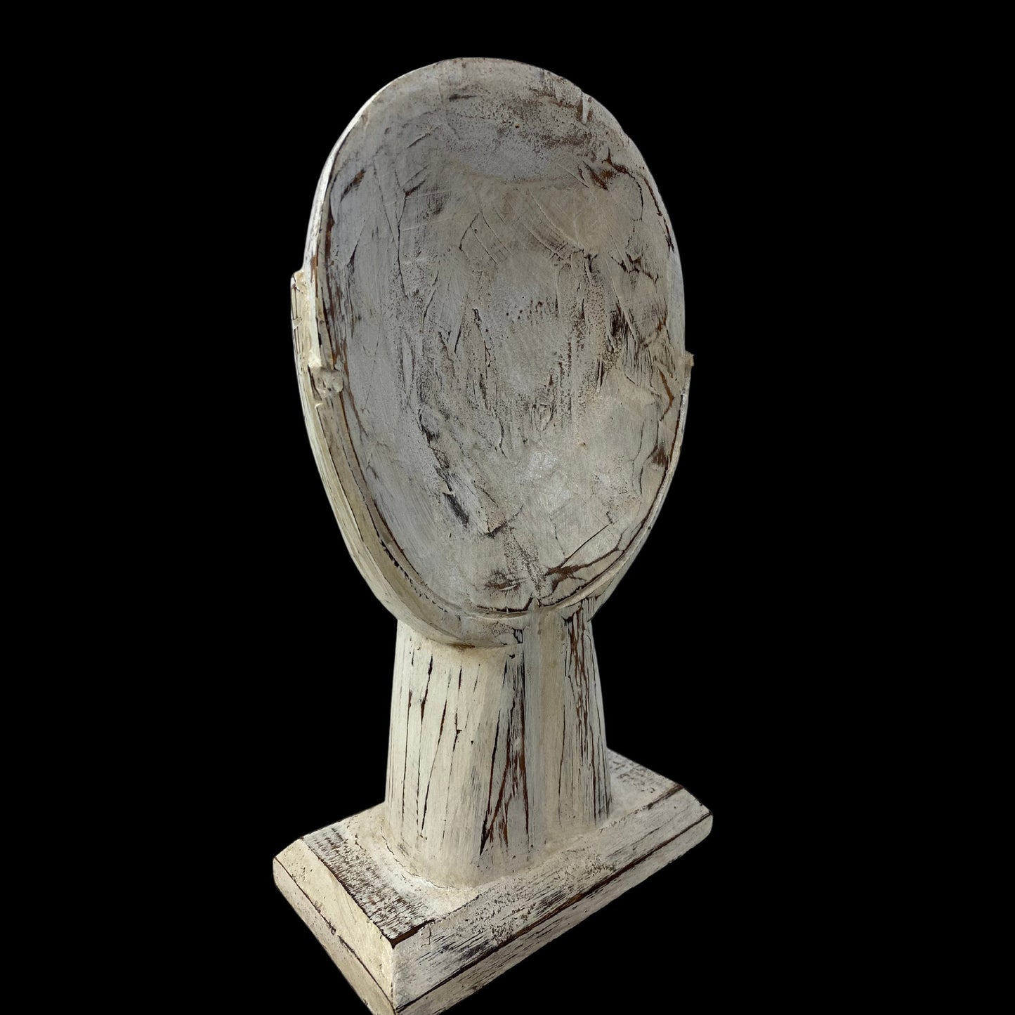 Hand Carved Balinese Thinking Buddha Mask Statue: White Washed Wood Sculpture