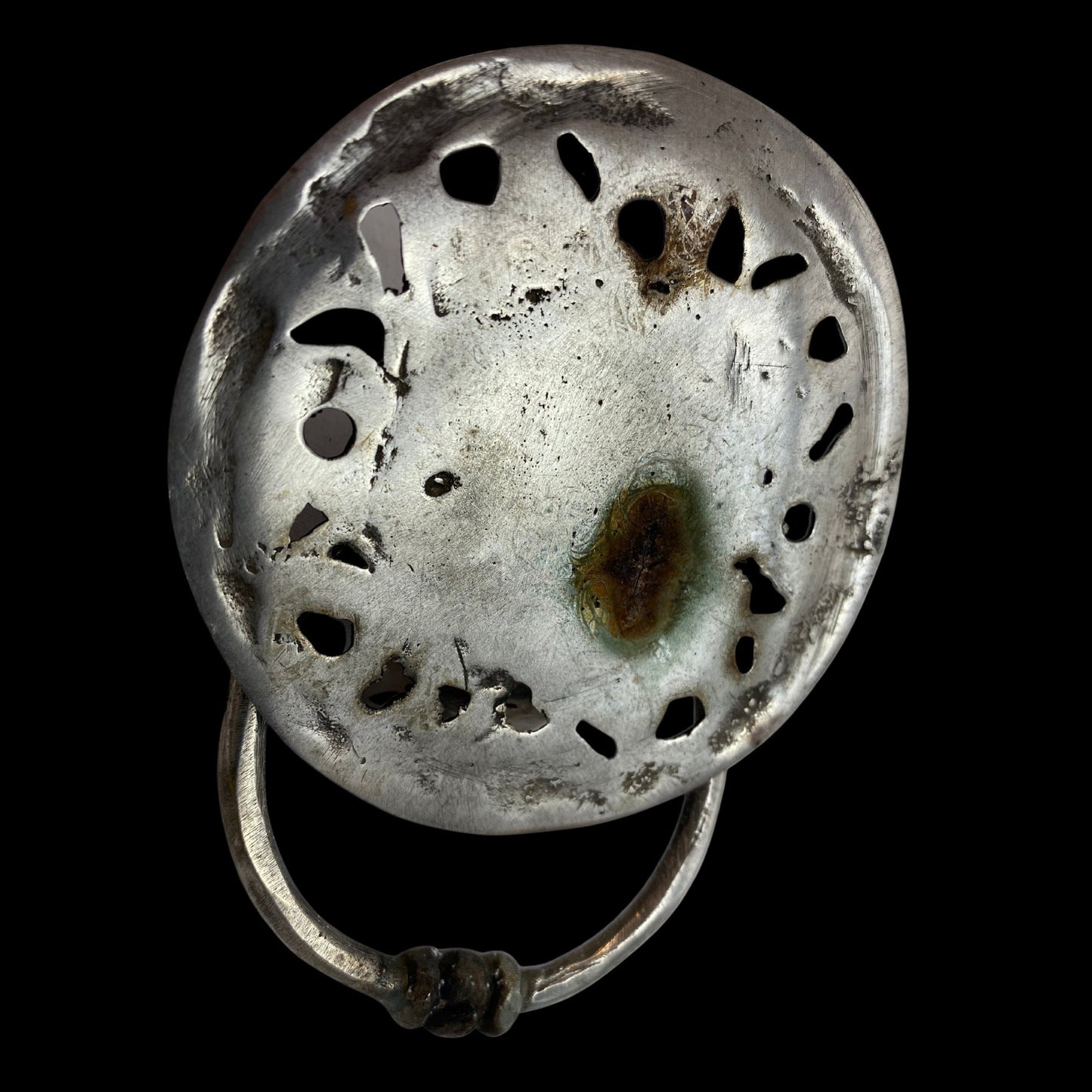Silvered Bronze Gothic Skull Door Knocker: Lost Wax Cast Metal Cabinet Pull, Handle