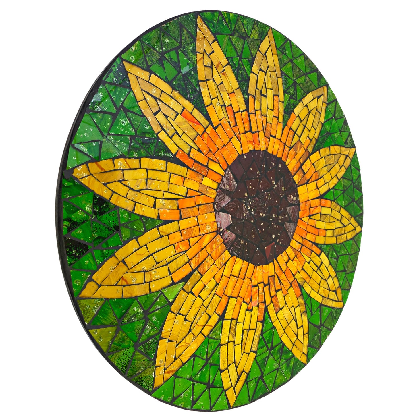 Yellow Sunflower Mosaic Wall Art Plaque Panel Hand Painted Glass Bali Handicraft Boho Decor - Acadia World Traders