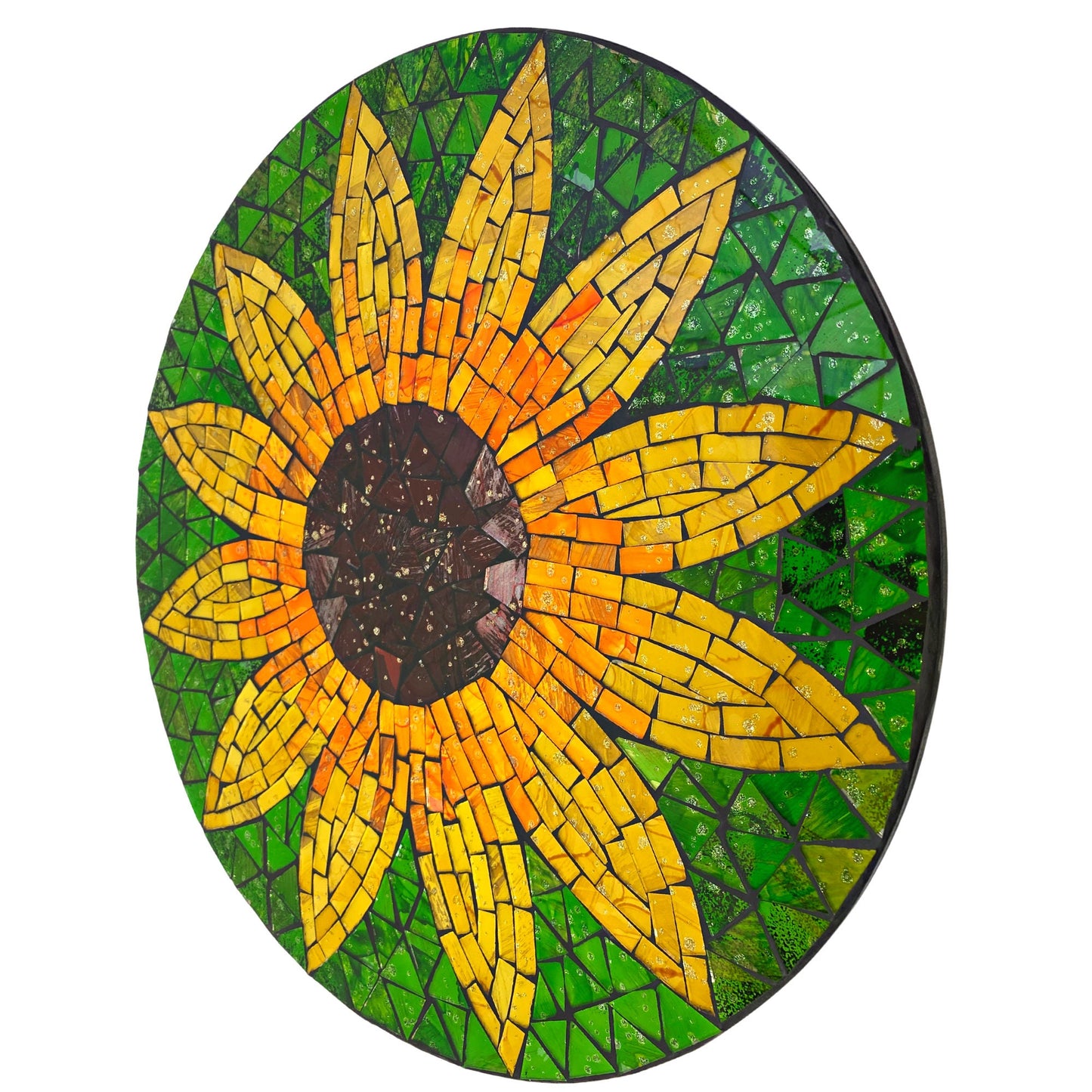 Yellow Sunflower Mosaic Wall Art Plaque Panel Hand Painted Glass Bali Handicraft Boho Decor - Acadia World Traders