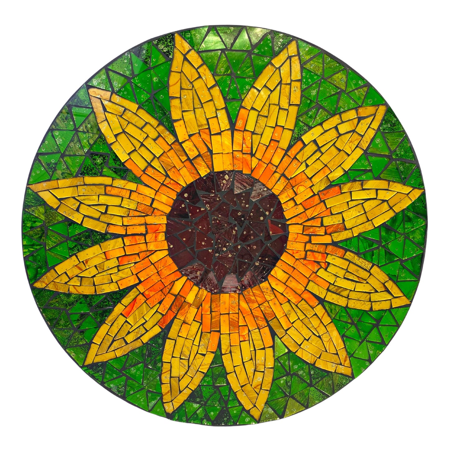 Yellow Sunflower Mosaic Wall Art Plaque Panel Hand Painted Glass Bali Handicraft Boho Decor - Acadia World Traders