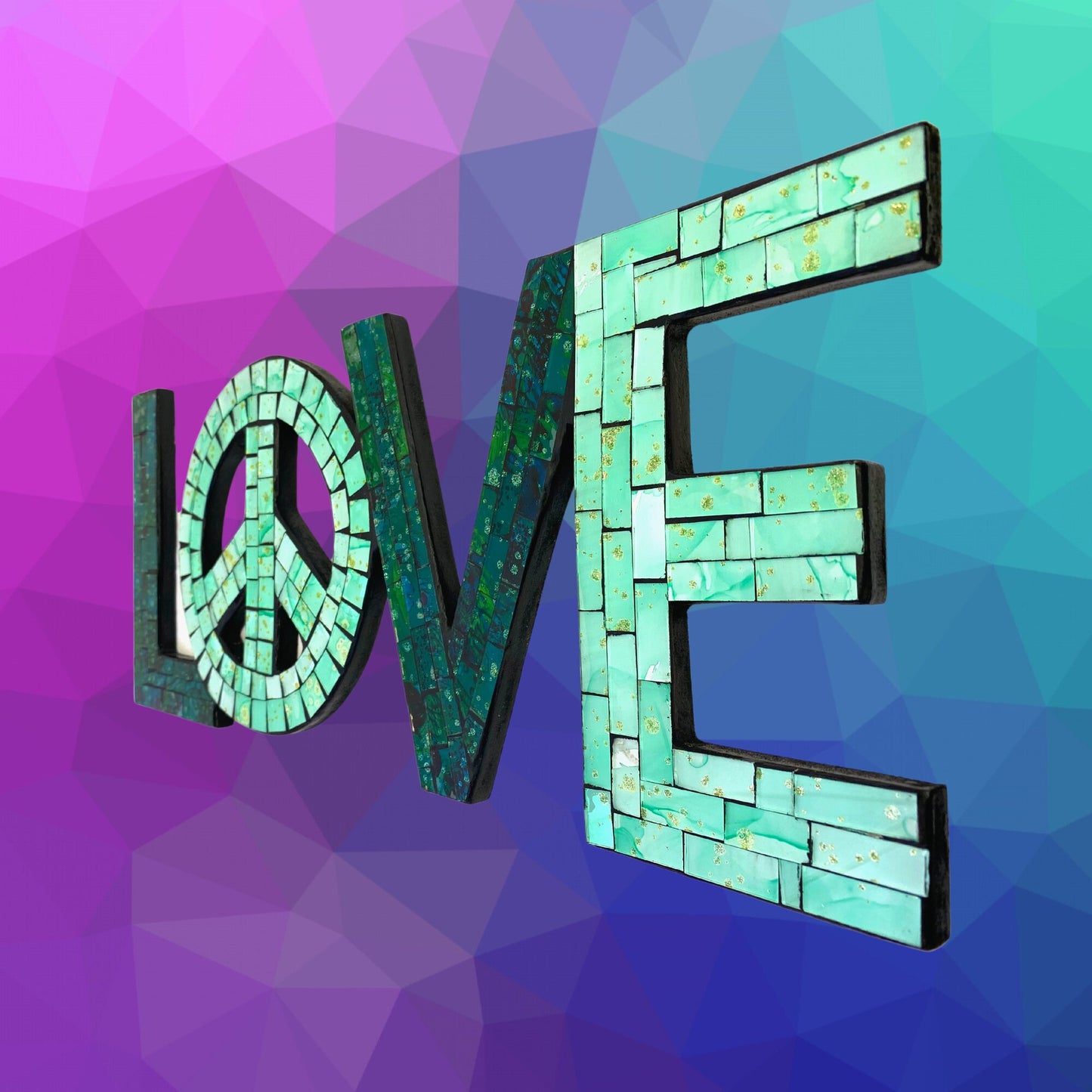 Peace and Love Mosaic Wall Art Plaque Panel Hand Painted Glass Bali Handicraft Boho Decor