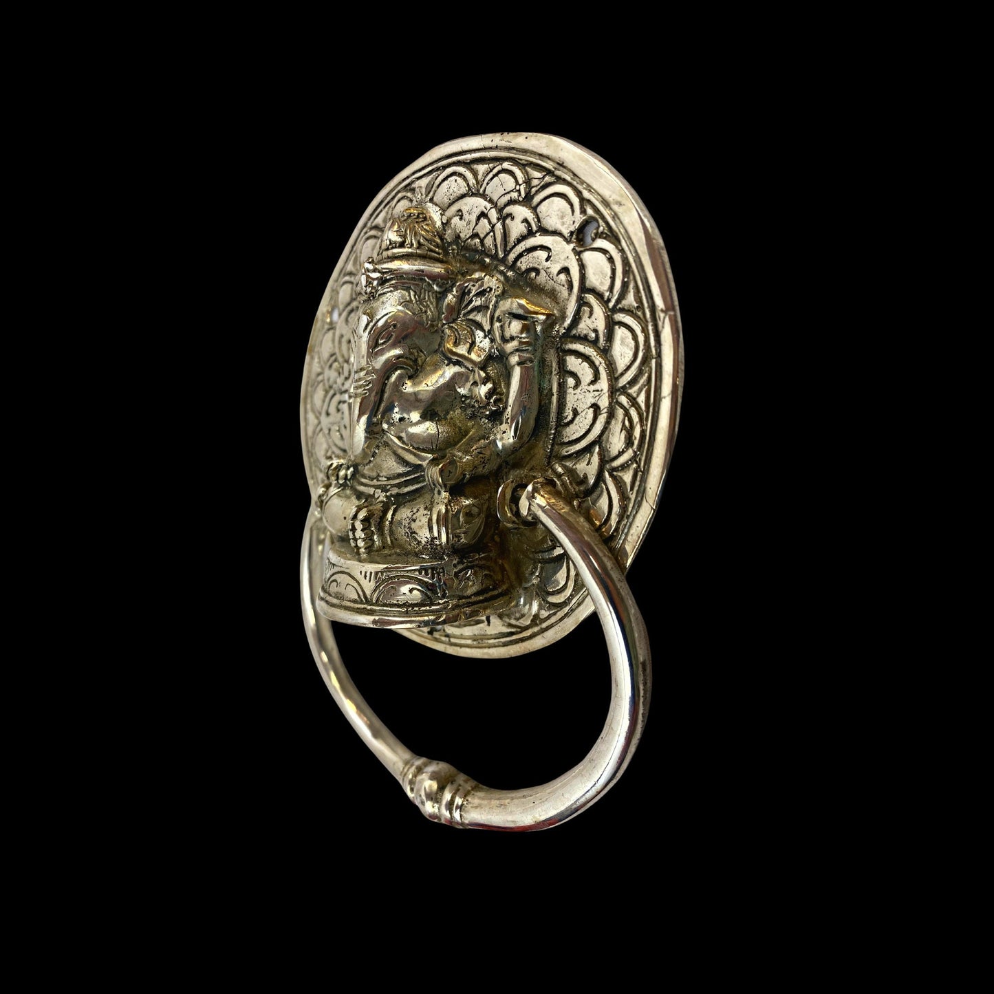 Ganesh Lord of Success Door Knocker Handle Pull Cast silvered Bronze Bali Art