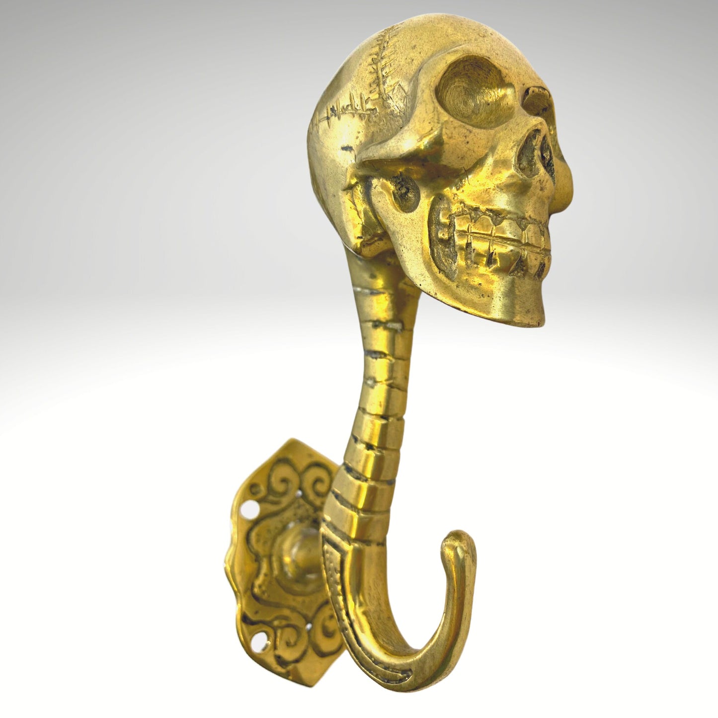 Gothic Skull Wall Coat Hook Skeleton Bones Spinal column Wall Hook Handmade Gold Bronze Cast Balinese Art