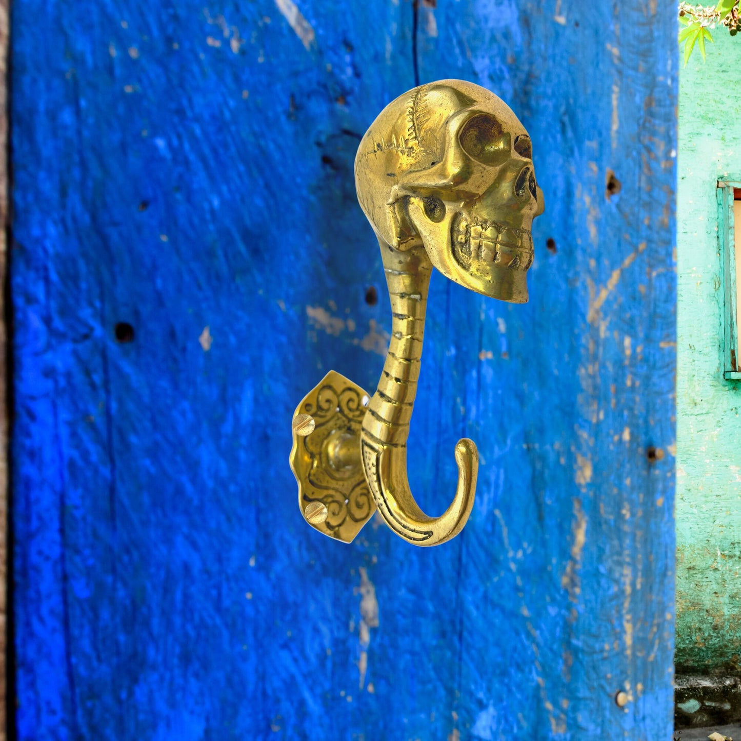 Gothic Skull Wall Coat Hook Skeleton Bones Spinal column Wall Hook Handmade Gold Bronze Cast Balinese Art