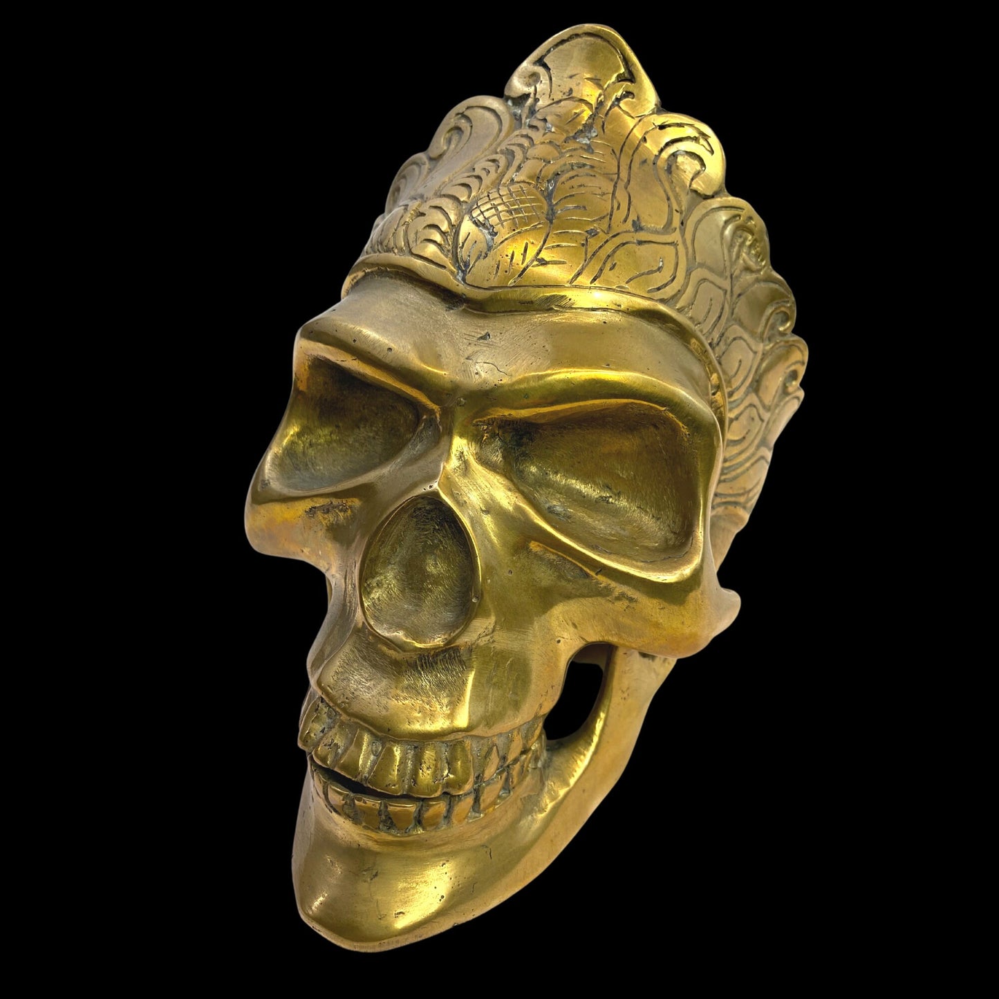 Gothic Queen Human Skull Replica Crown Crowned Statue lost wax Cast Gold Patina Bronze Metal Sculpture Bali Art
