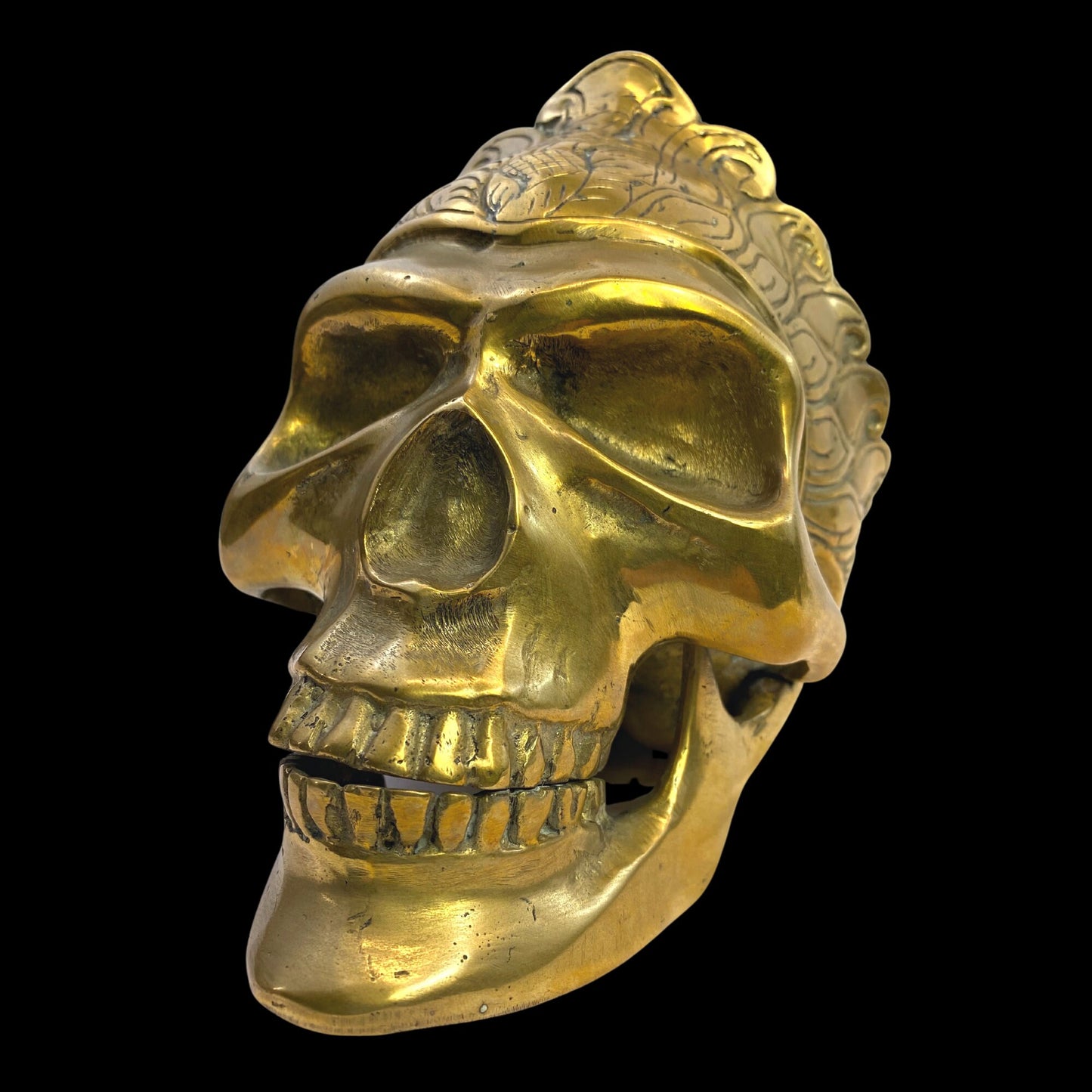 Gothic Queen Human Skull Replica Crown Crowned Statue lost wax Cast Gold Patina Bronze Metal Sculpture Bali Art