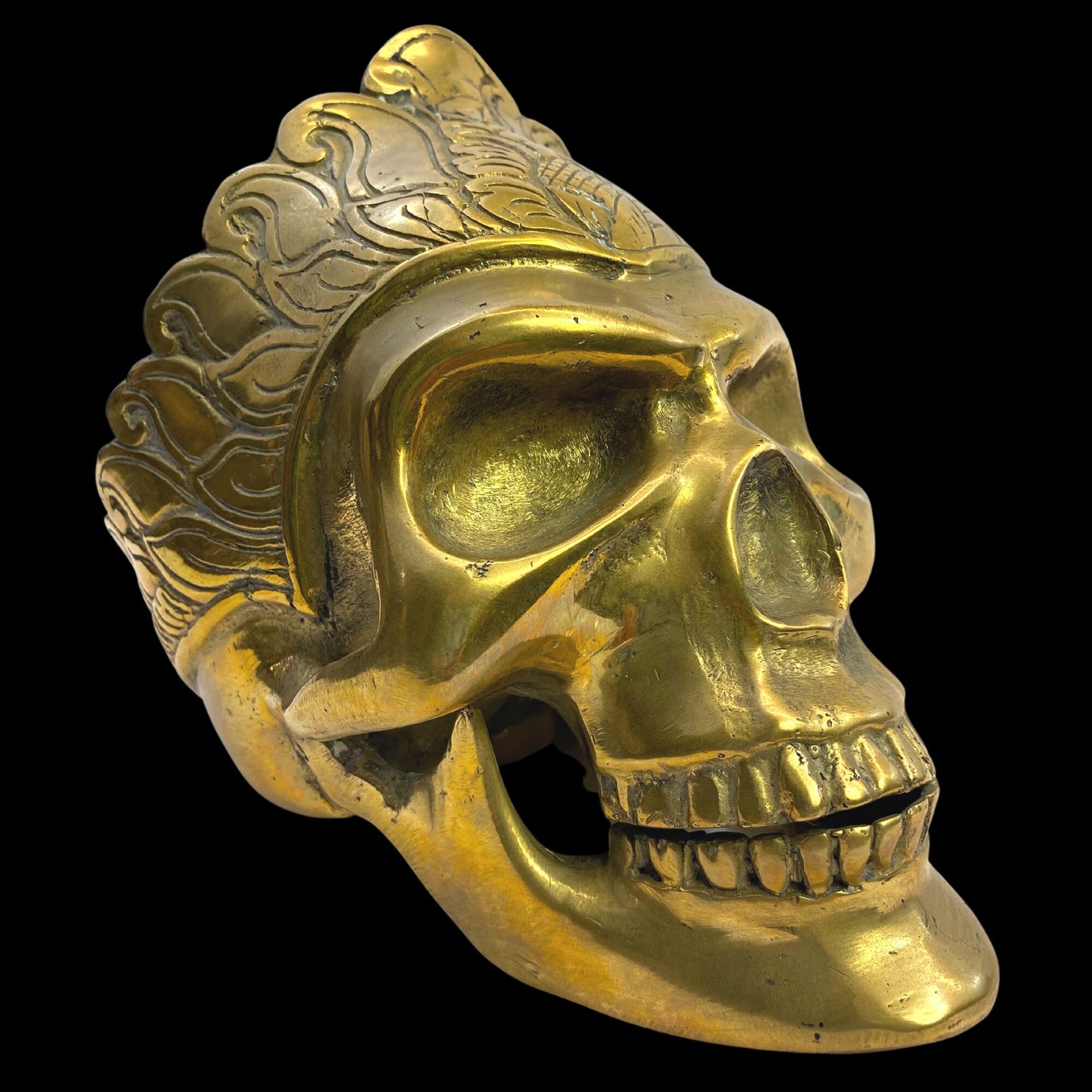 Gothic Queen Human Skull Replica Crown Crowned Statue lost wax Cast Gold Patina Bronze Metal Sculpture Bali Art