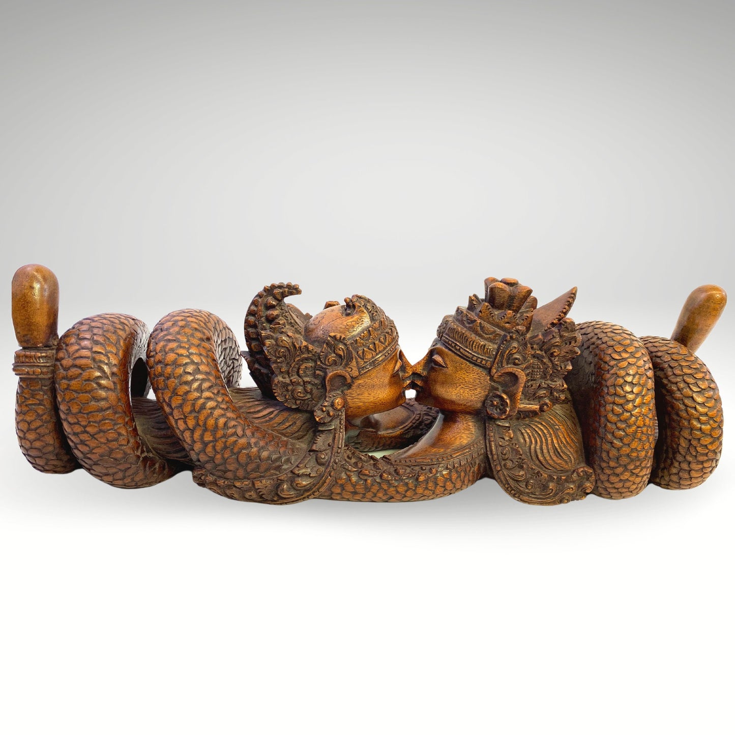 Balinese Wood Carved Sculpture Naga Nagini Snake Serpent Children of Kadru Divine Being Balinese Folk Art Hindu Folklore Hand Carved Statue - Acadia World Traders