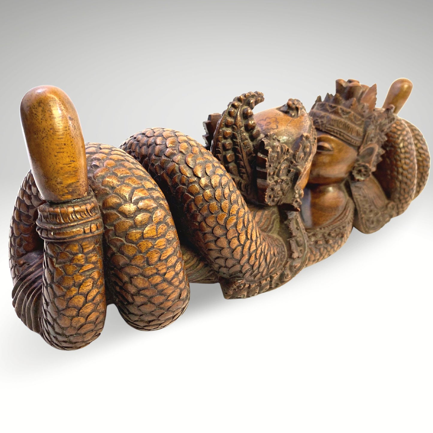Balinese Wood Carved Sculpture Naga Nagini Snake Serpent Children of Kadru Divine Being Balinese Folk Art Hindu Folklore Hand Carved Statue - Acadia World Traders
