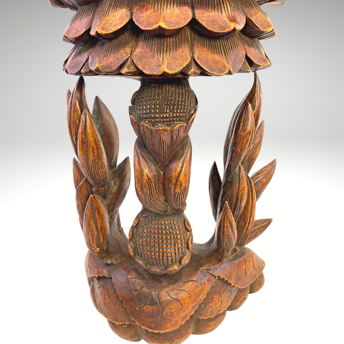 Teaching Buddha Statue Seated Upon Lotus Throne Vitarka Mudra Pose Balinese Art Hand Carved Wood carving Handcrafted Eclectic Bali 32" - Acadia World Traders