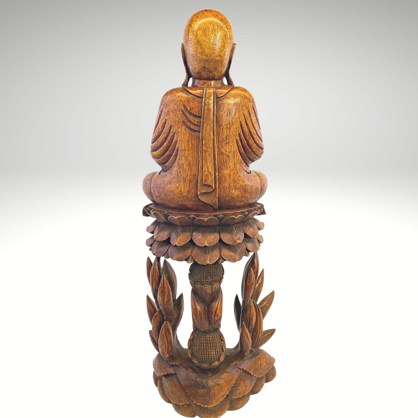 Teaching Buddha Statue Seated Upon Lotus Throne Vitarka Mudra Pose Balinese Art Hand Carved Wood carving Handcrafted Eclectic Bali 32" - Acadia World Traders