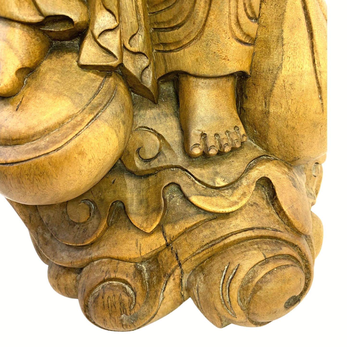 Vintage Hotei Statue Laughing Buddha Traveling Budai Monk Sculpture Prosperity Good Luck Fortune hand carved suar wood Carving Bali Art - Acadia World Traders