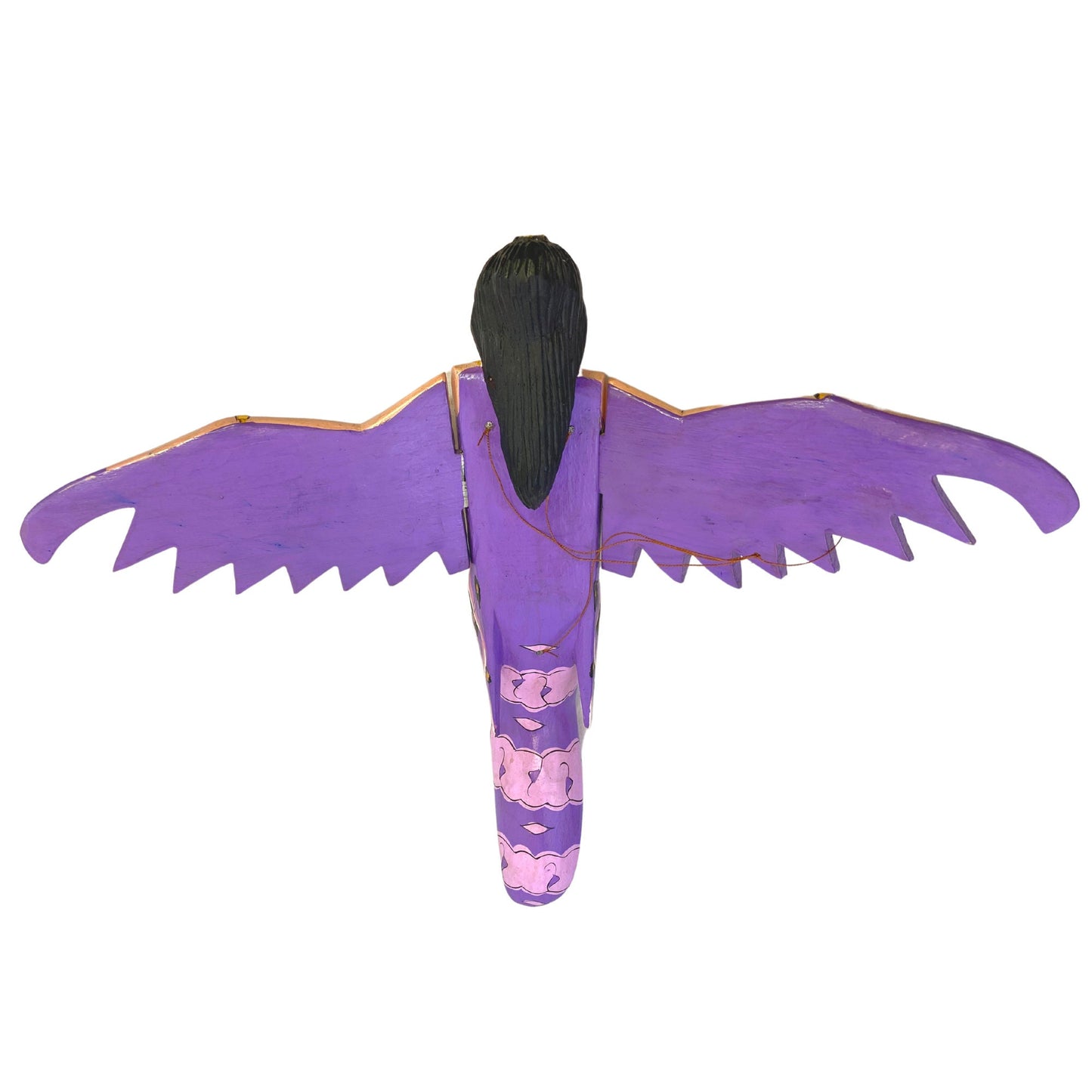 Winged Dewi Sri Fertility Goddess Hanging Mobile Crib Angel Spirit chaser Protection Hand Carved Wood Balinese Folk Art wood carving Purple - Acadia World Traders