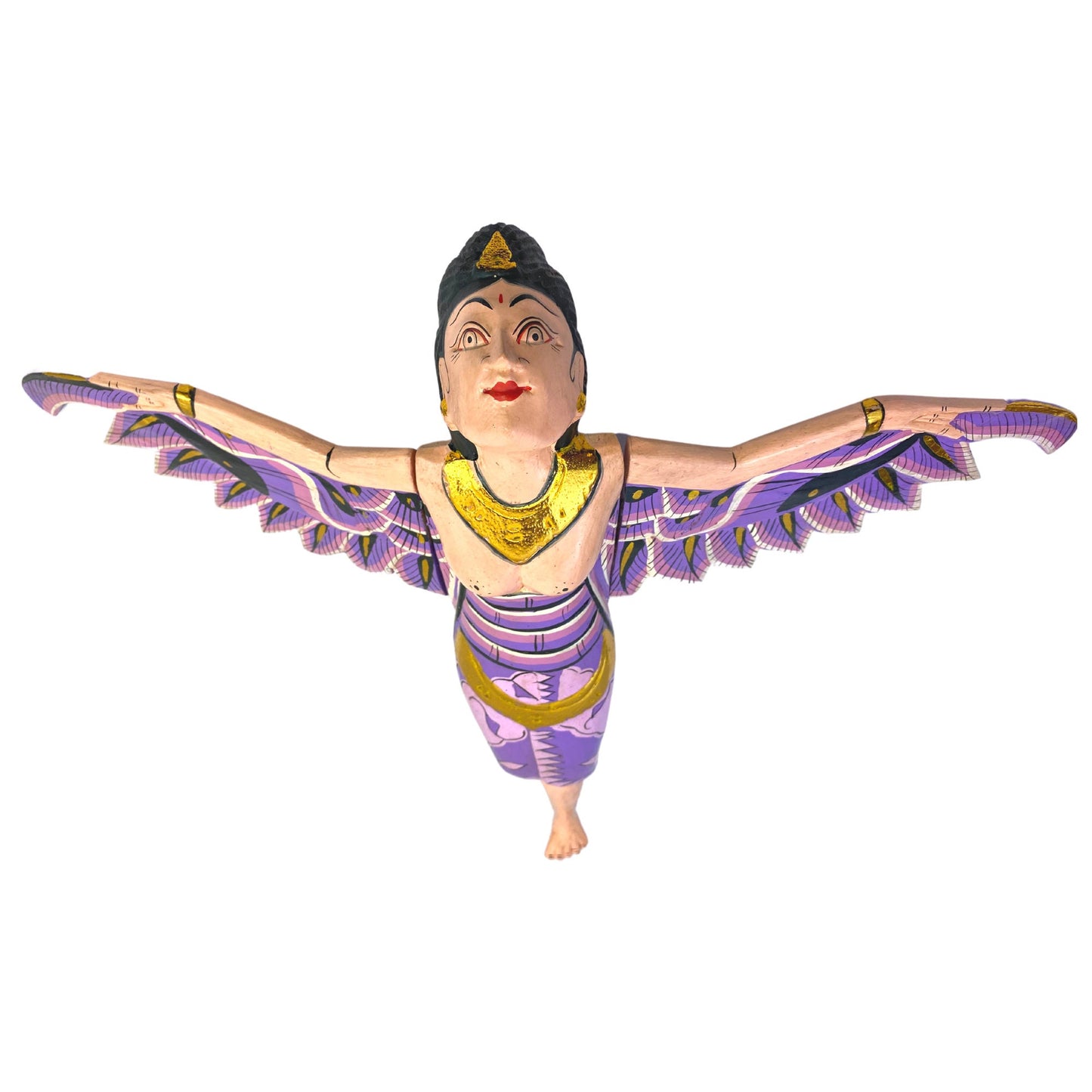 Winged Dewi Sri Fertility Goddess Hanging Mobile Crib Angel Spirit chaser Protection Hand Carved Wood Balinese Folk Art wood carving Purple - Acadia World Traders
