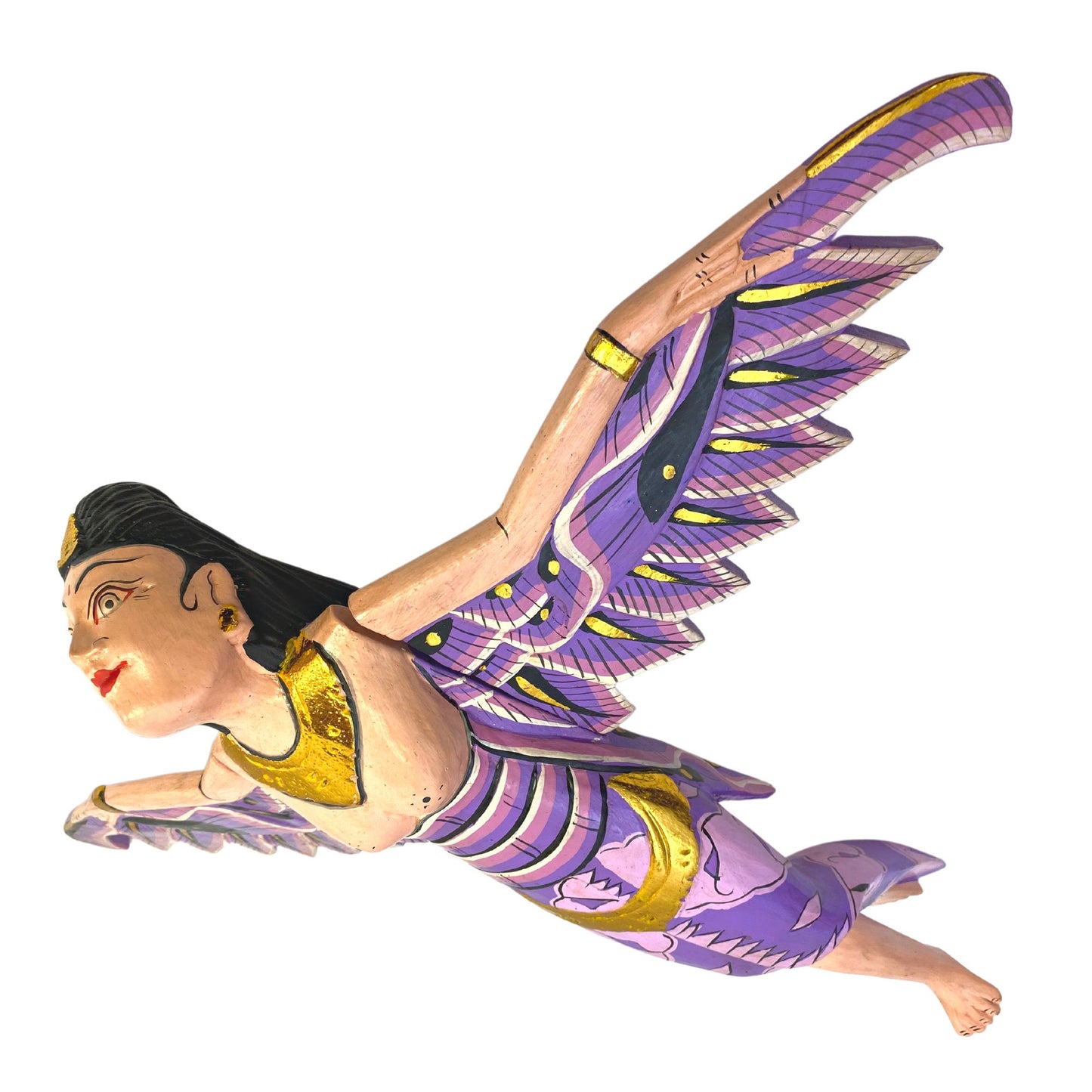 Winged Dewi Sri Fertility Goddess Hanging Mobile Crib Angel Spirit chaser Protection Hand Carved Wood Balinese Folk Art wood carving Purple - Acadia World Traders