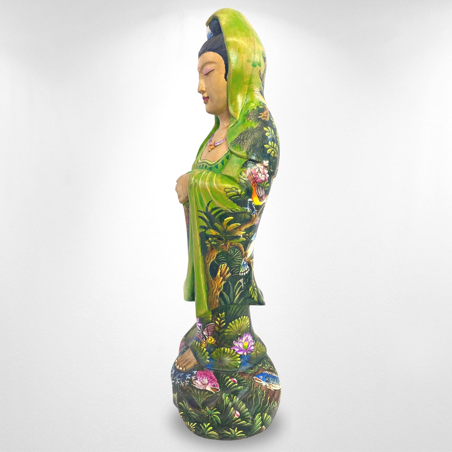 Guanyin Kwan Yin Bodhisattva Buddhist Goddess Compassion Sculpture Hand Carved Wood Carving Miniature painting Statue Bali Art - Acadia World Traders