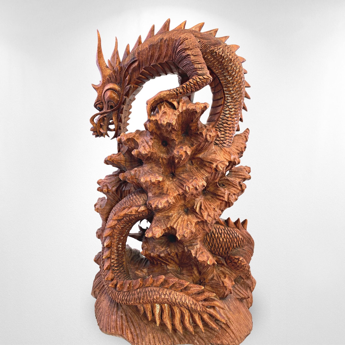 Twin Dragon Cosmic Naga Basuki Antaboga Statue Hand Carved Suar Wood Carving Sculpture Balinese handcrafted Folk Art 21" - Acadia World Traders