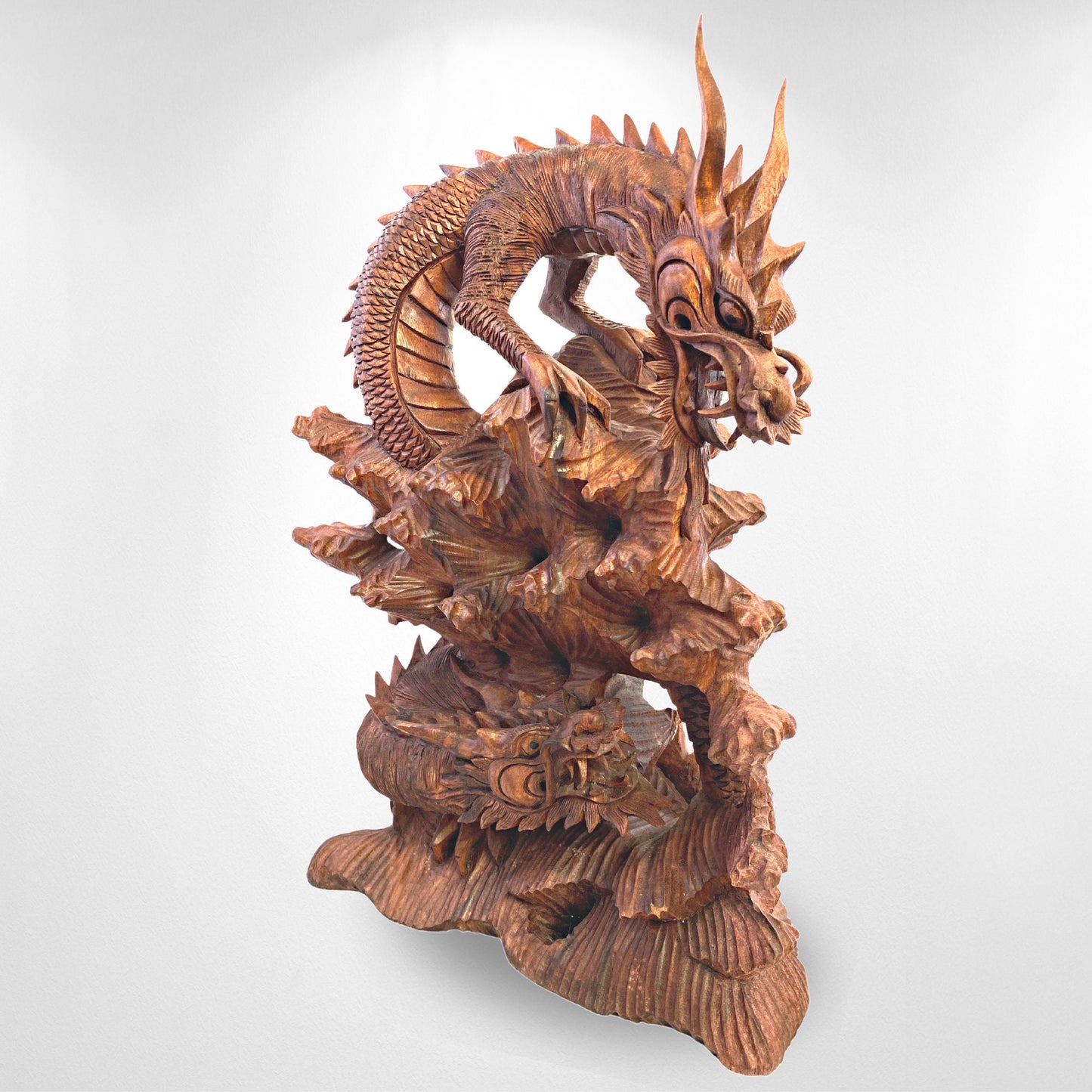 Twin Dragon Cosmic Naga Basuki Antaboga Statue Hand Carved Suar Wood Carving Sculpture Balinese handcrafted Folk Art 21" - Acadia World Traders