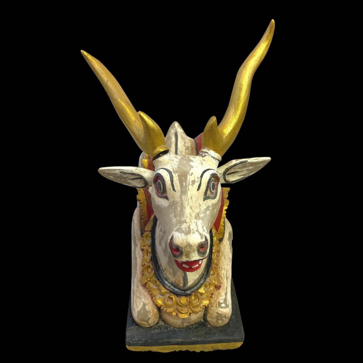 Balinese Vintage Deer Rusa Statue Temple Guardian Polychrome Sculpture hand carved wood Carving Bali Folk art statue Indonesian