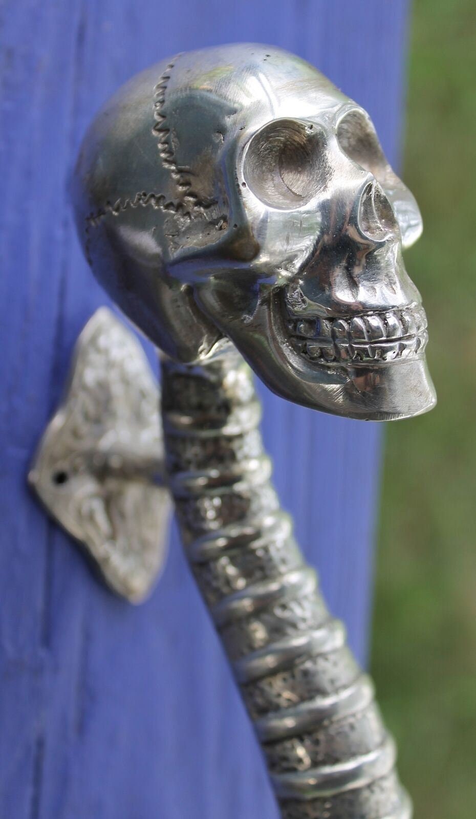 Gothic Skull Bronze Door Handle Knob Pull Cast Silvered Balinese Art