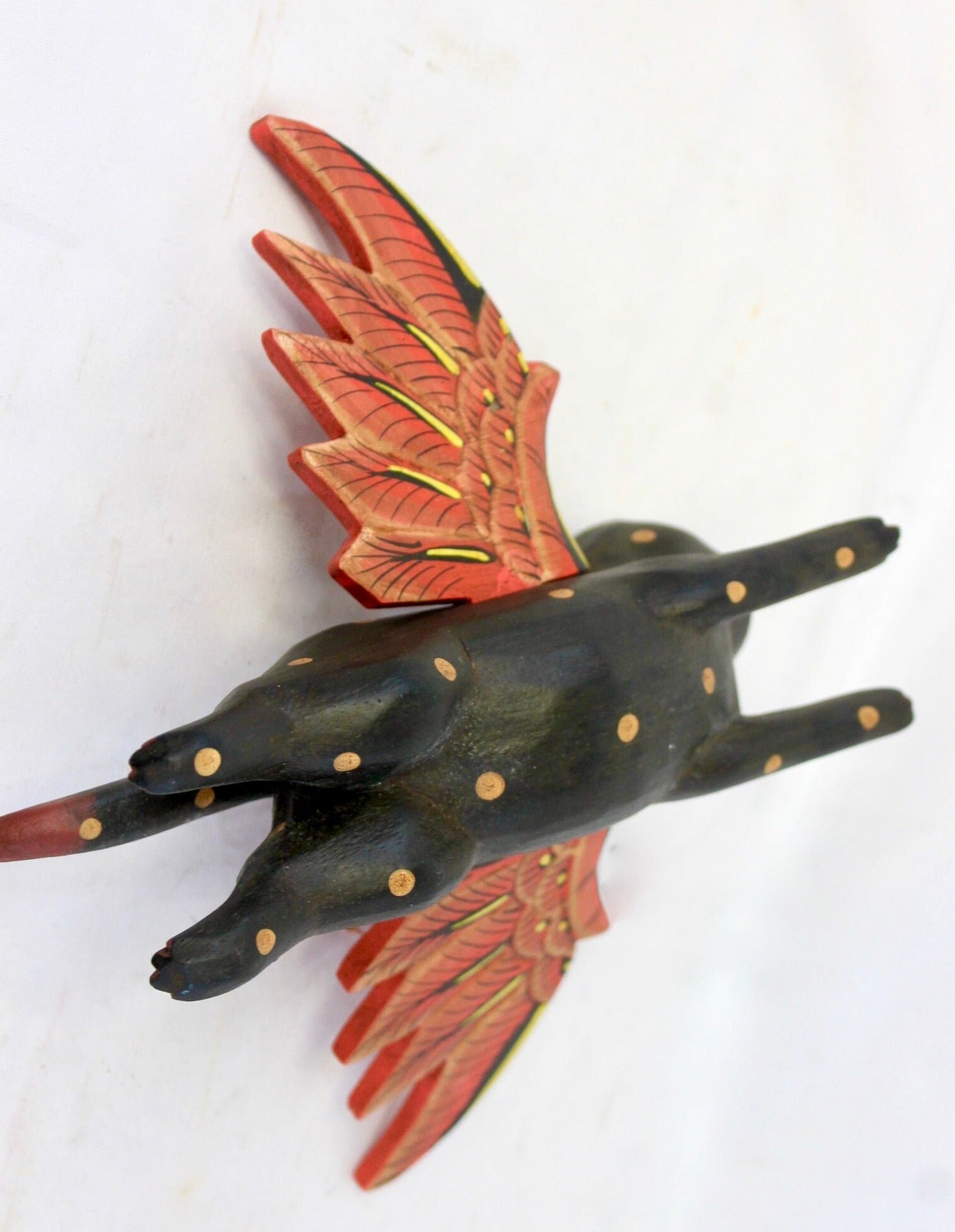 Winged BLACK CAT MOBILE Flying Demon Chaser carved wood Balinese Folk Art 8"