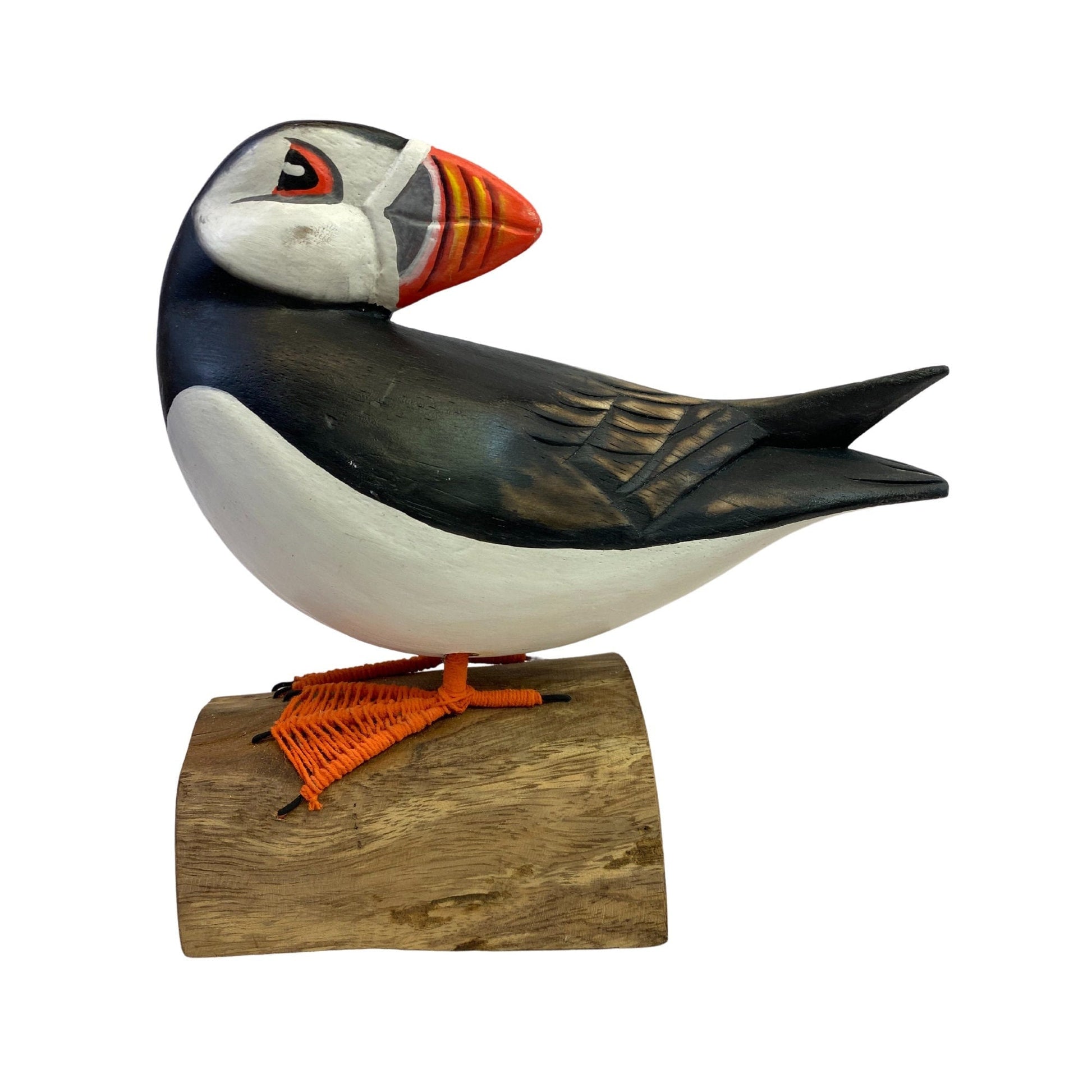 Atlantic Puffin Bird Sculpture Hand carved & Painted Bird Wood Statue Sea bird wildlife carving Clown of the sea shore bird - Acadia World Traders
