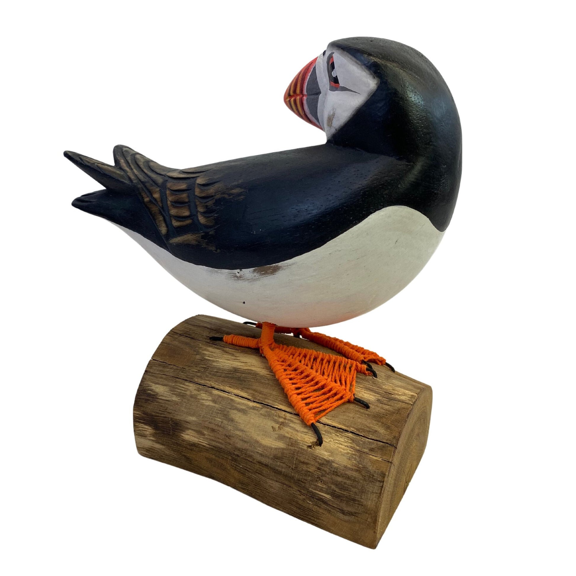 Atlantic Puffin Bird Sculpture Hand carved & Painted Bird Wood Statue Sea bird wildlife carving Clown of the sea shore bird - Acadia World Traders