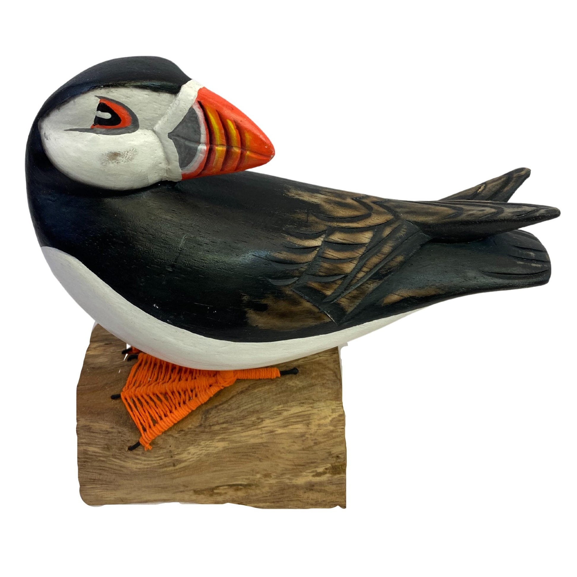 Atlantic Puffin Bird Sculpture Hand carved & Painted Bird Wood Statue Sea bird wildlife carving Clown of the sea shore bird - Acadia World Traders