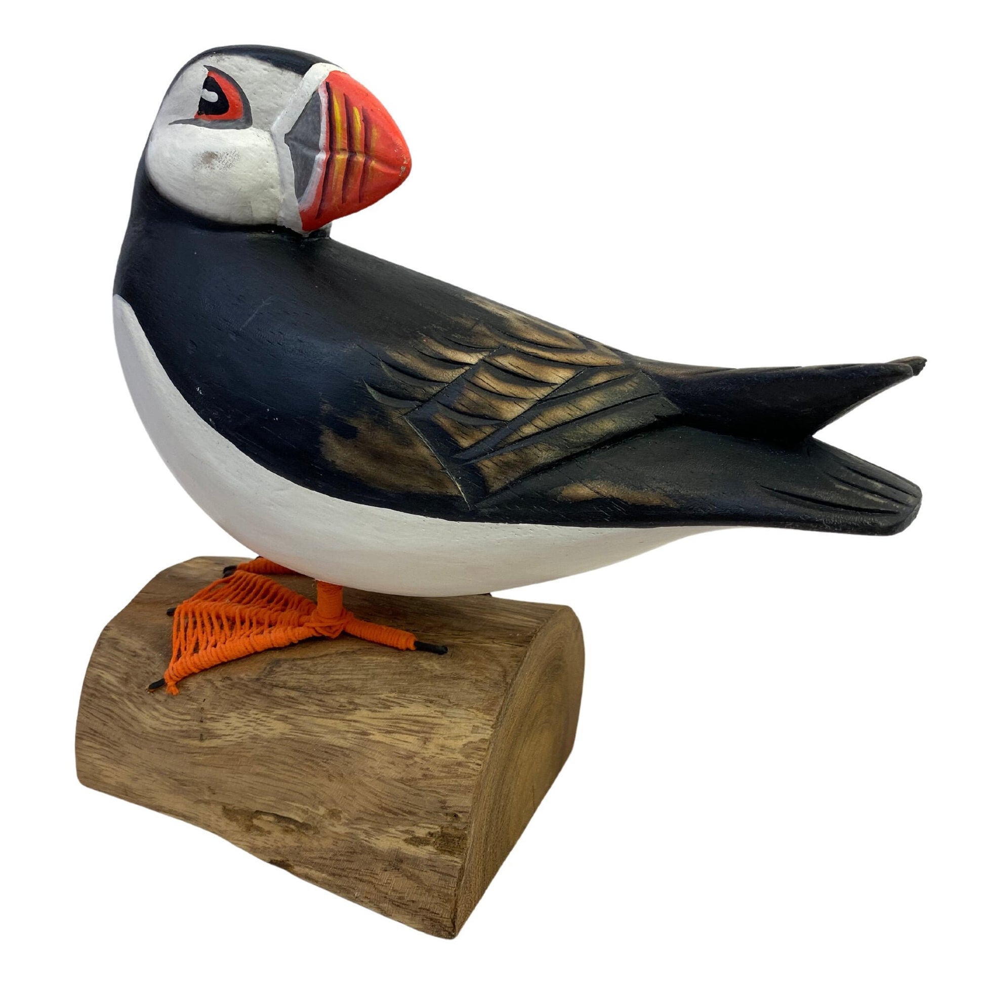 Atlantic Puffin Bird Sculpture Hand carved & Painted Bird Wood Statue Sea bird wildlife carving Clown of the sea shore bird - Acadia World Traders