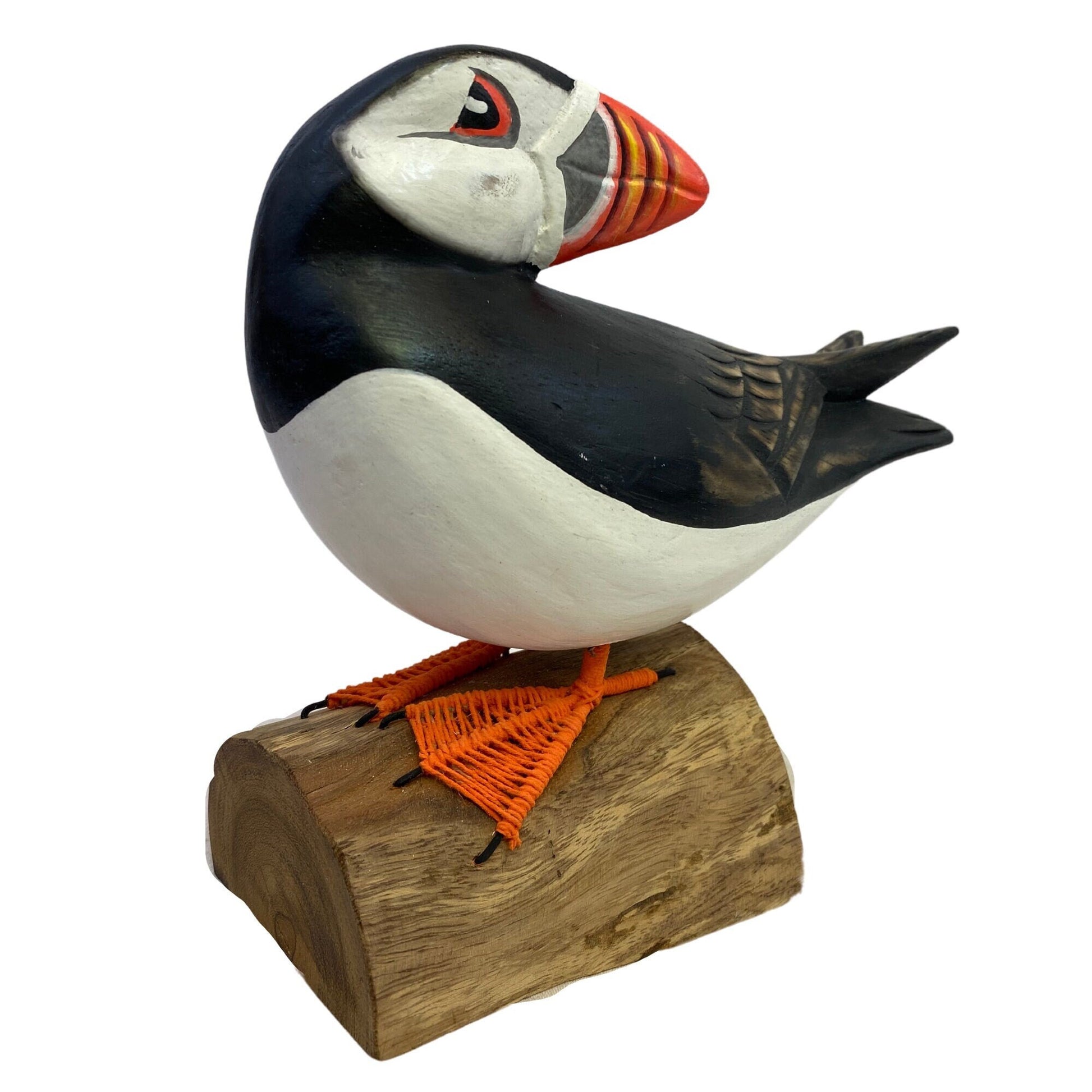Atlantic Puffin Bird Sculpture Hand carved & Painted Bird Wood Statue Sea bird wildlife carving Clown of the sea shore bird - Acadia World Traders