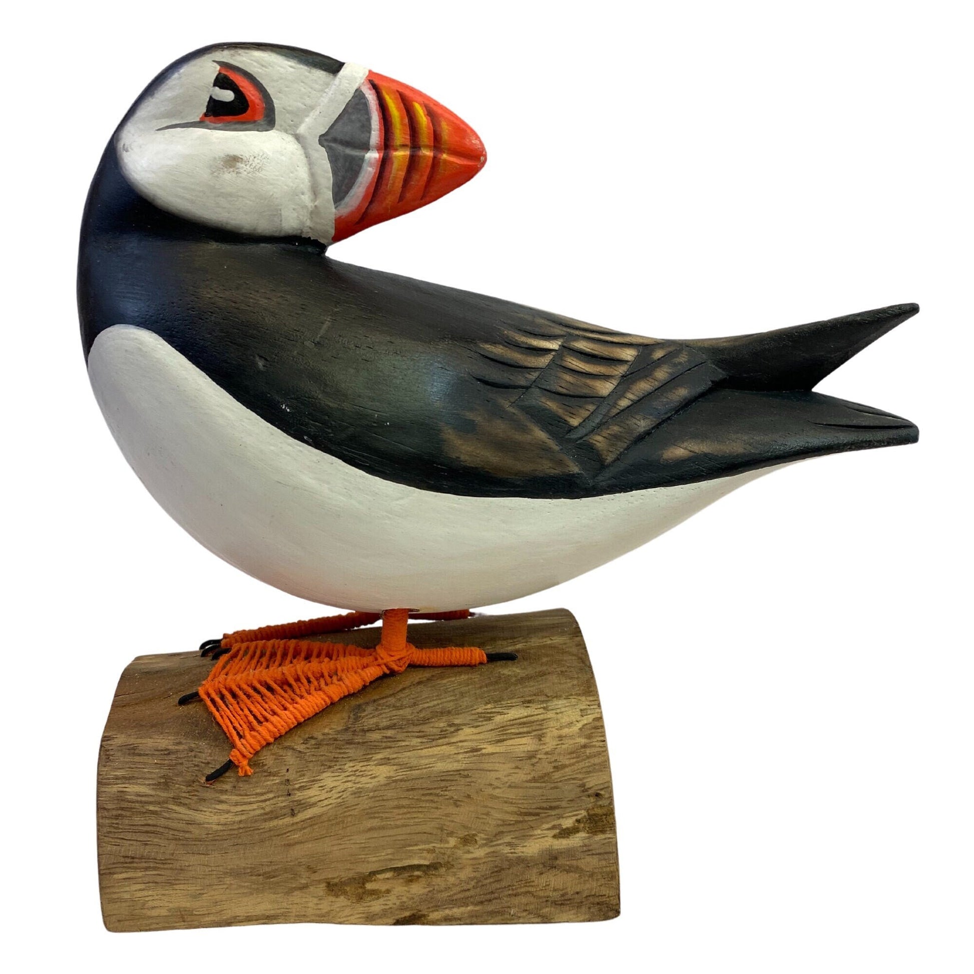 Atlantic Puffin Bird Sculpture Hand carved & Painted Bird Wood Statue Sea bird wildlife carving Clown of the sea shore bird - Acadia World Traders