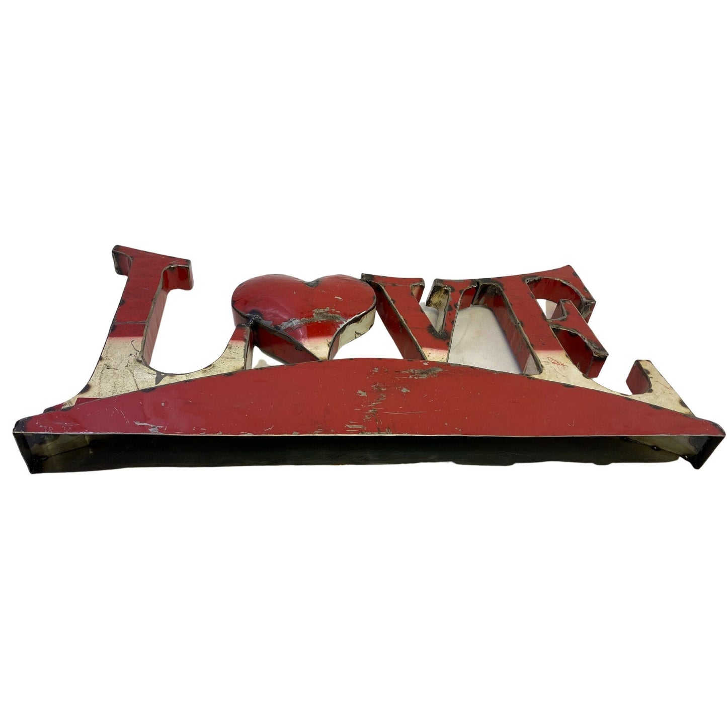 Red Heart Love Recycled Metal Iron Drum Art Free Standing Sculpture Wall Art Bali Handicraft Boho Industrial Garden Decor Yard art