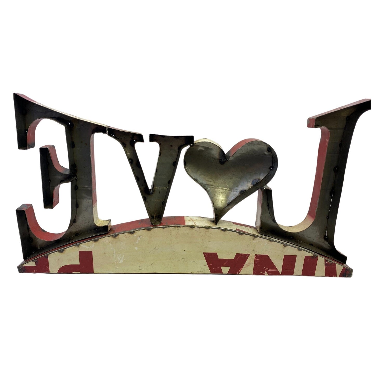 Red Heart Love Recycled Metal Iron Drum Art Free Standing Sculpture Wall Art Bali Handicraft Boho Industrial Garden Decor Yard art