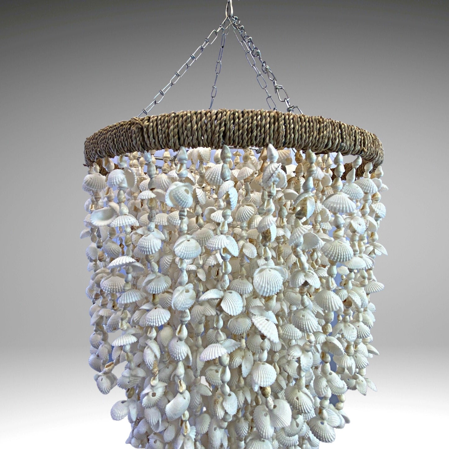 Shell lamp shade pendant Natural seashell chandelier bohemian lampshade white lighting handmade Boho style lighting Beach Cottage 32"