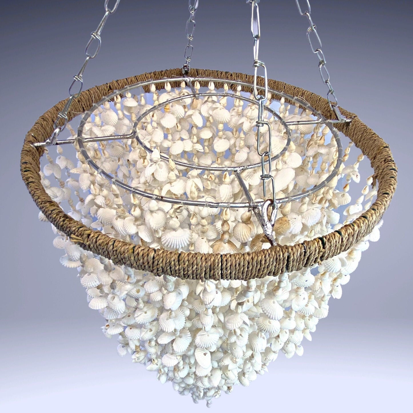 Shell lamp shade pendant Natural seashell chandelier bohemian lampshade white lighting handmade Boho style lighting Beach Cottage 32"