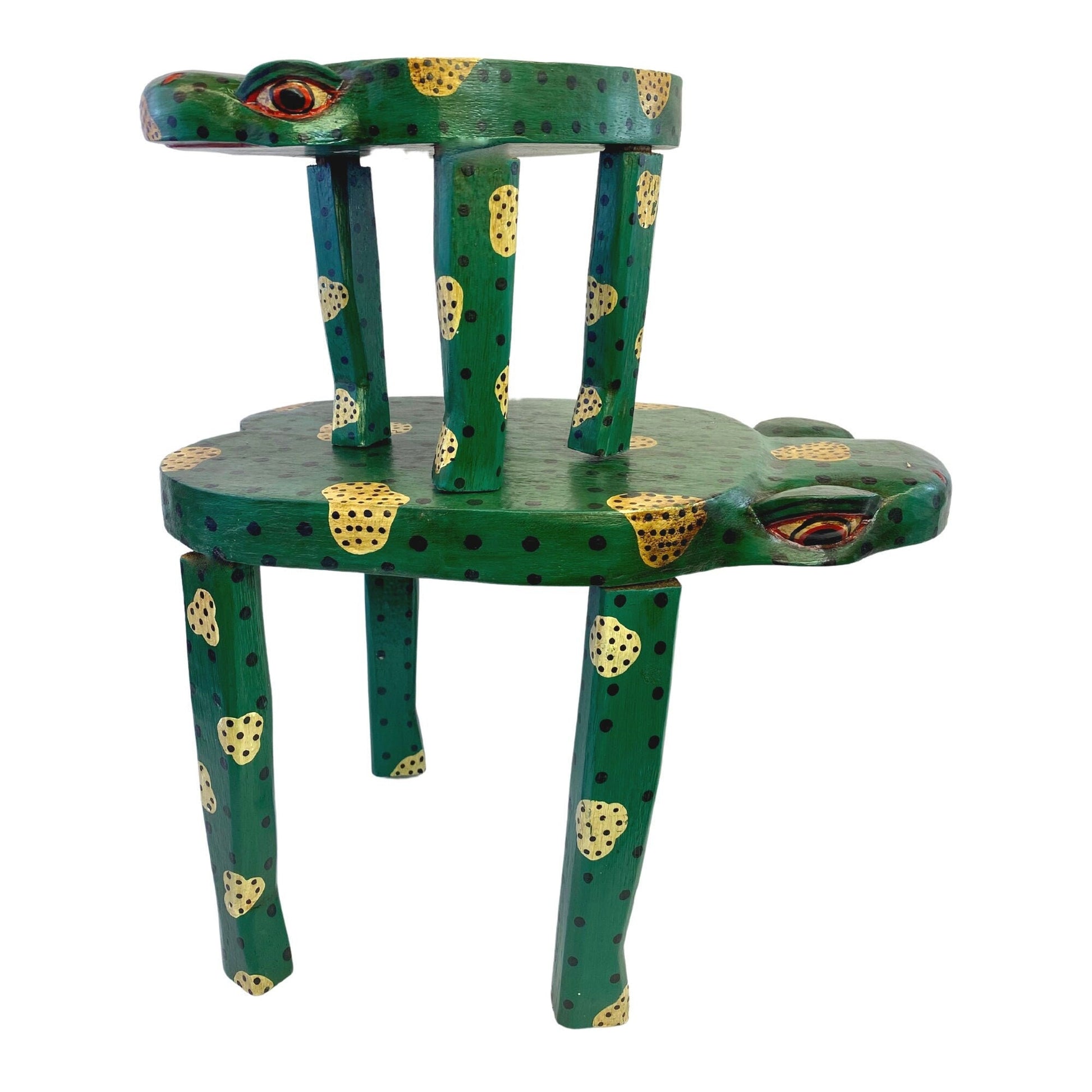 Lucky Green Frog Toad Plant Stand Stool Riser Balinese Hand Carved Wood Amphibian Bali Folk Art Gift for Frog Lover - Acadia World Traders