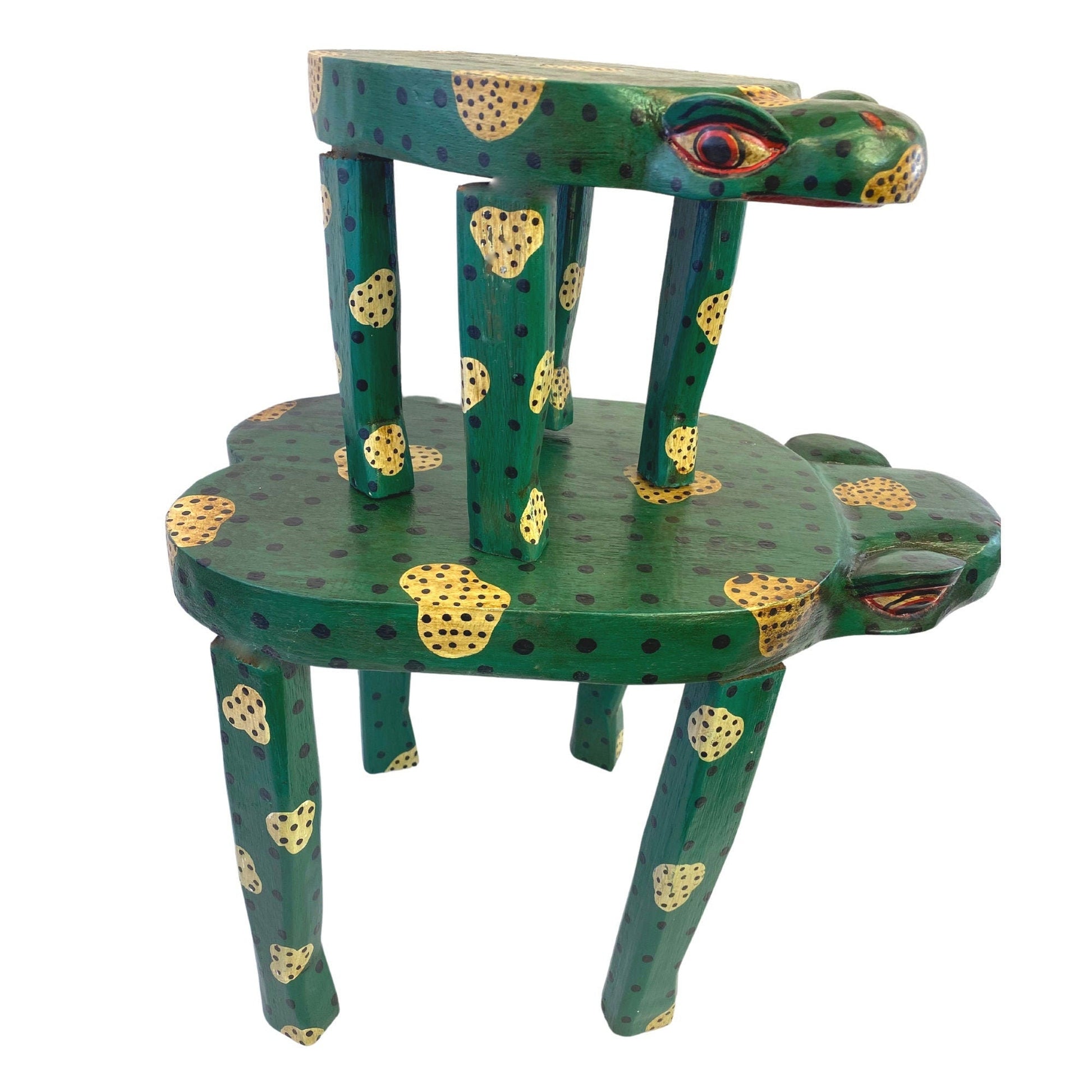 Lucky Green Frog Toad Plant Stand Stool Riser Balinese Hand Carved Wood Amphibian Bali Folk Art Gift for Frog Lover - Acadia World Traders