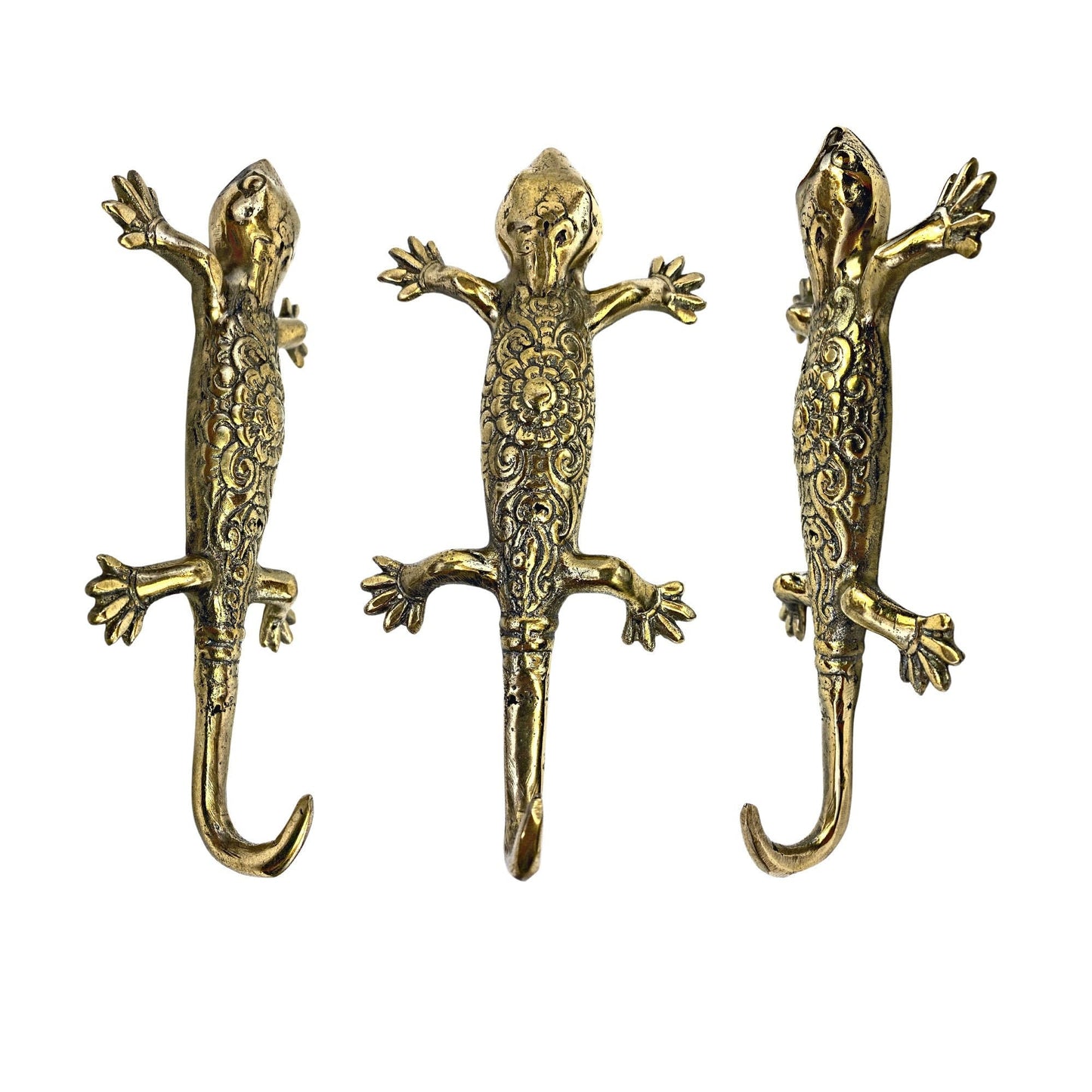 Gecko Wall Hook Lizard Embossed Lotus handmade solid brass coat hook gold metal Home decor